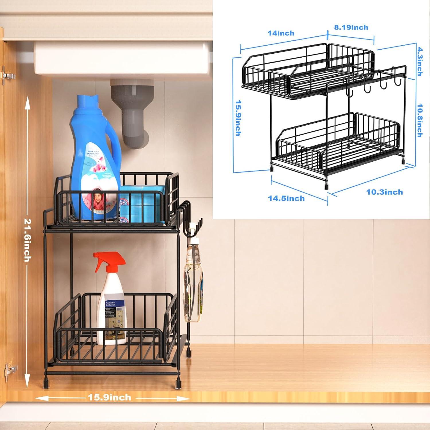 Rebrilliant Under Sink Organizer, 2 Tier Under Sink Organizers And Storage, Metal Slide Out Pull Out Cabinet Organizer ,2 Pack Sliding Drawer Organizer For Kitchen Bathroom Pantry