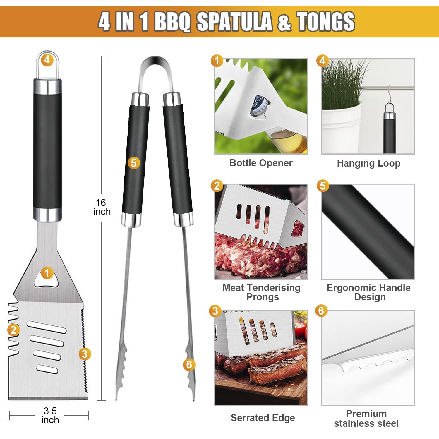 BBQ Grill Accessories Set, 38Pcs Stainless Steel Grill Tools Grilling Accessories with Aluminum Case, Thermometer, Grill Mats for Camping/Backyard Barbecue, Grill Utensils Set for Men Women