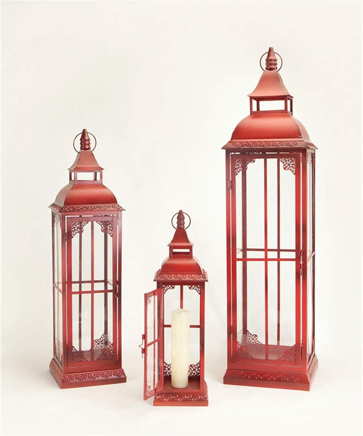 HTYSUPPLY 49112 Lantern, 20, 28 and 37 inches Height, Set of 3, Metal and Glass