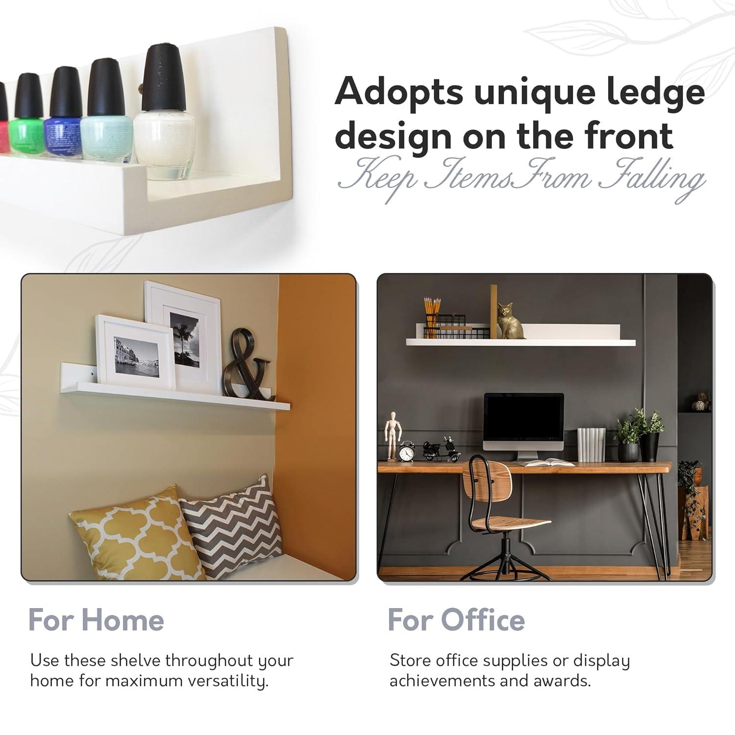 60" x 5" Picture Ledge Wall Shelf White - InPlace: Modern Floating Photo Display, MDF Composite, Includes Mounting Hardware