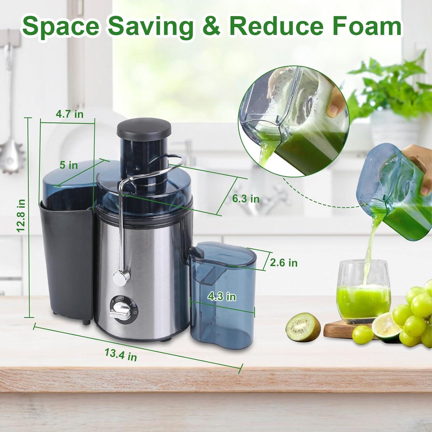 Moclever Juicer Machine, 1000W Centrifugal Juicer Extractor with 2 Speeds 3.6in Wide Feed Chute 17Oz Juicer Cup 54Oz Pulp Collector, Easy to Clean, Stainless Steel Electric Juicer