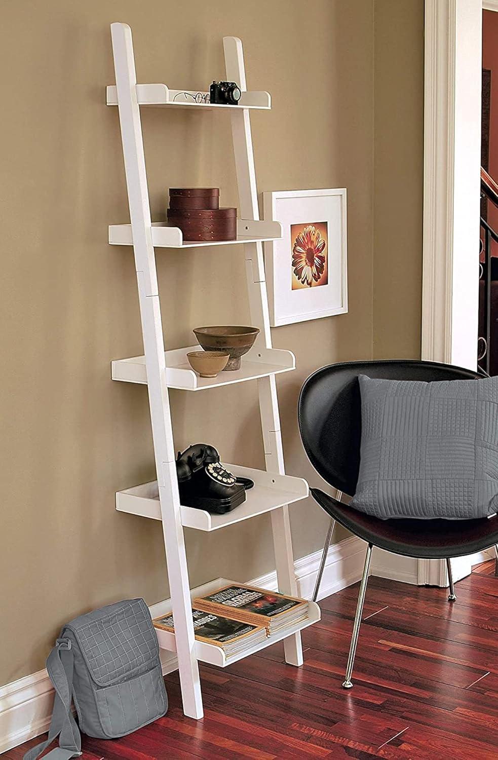 Hadfield 5-Tier White Ladder-Style Leaning Wall Shelf