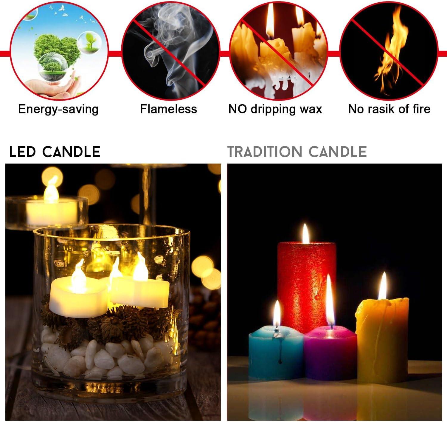 AGPTEK Timer No flicker Flameless LED Candles Battery-Operated Long Lasting Tealights for Wedding Holiday Party Home Decoration 24pcs(Warm White)