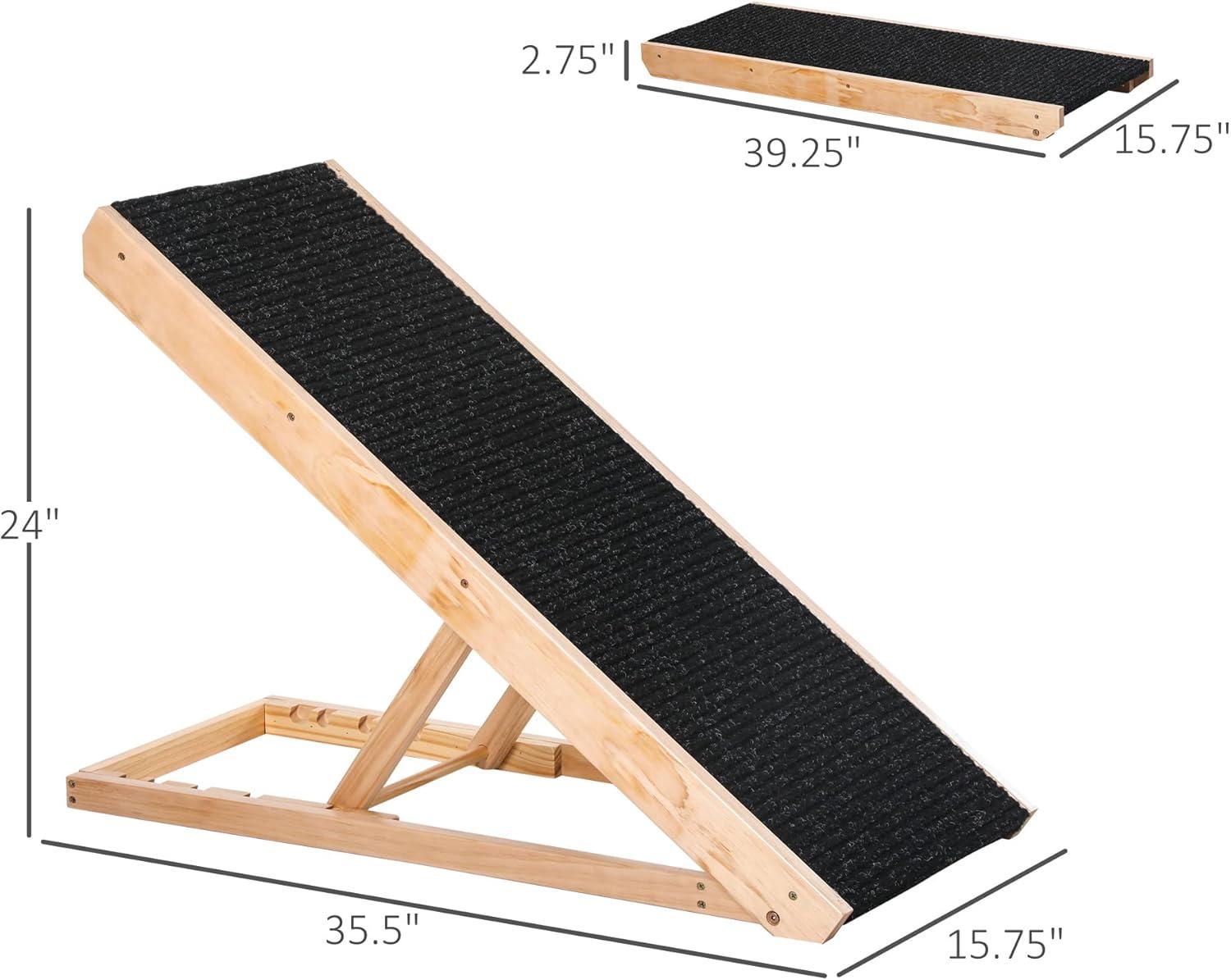 PawHut Elevated Pet Ramp for Dogs and Cats, Foldable and Height Adjustable with Non-slip Finish, Pine 35.5"L x 16"W x 24"H, Black