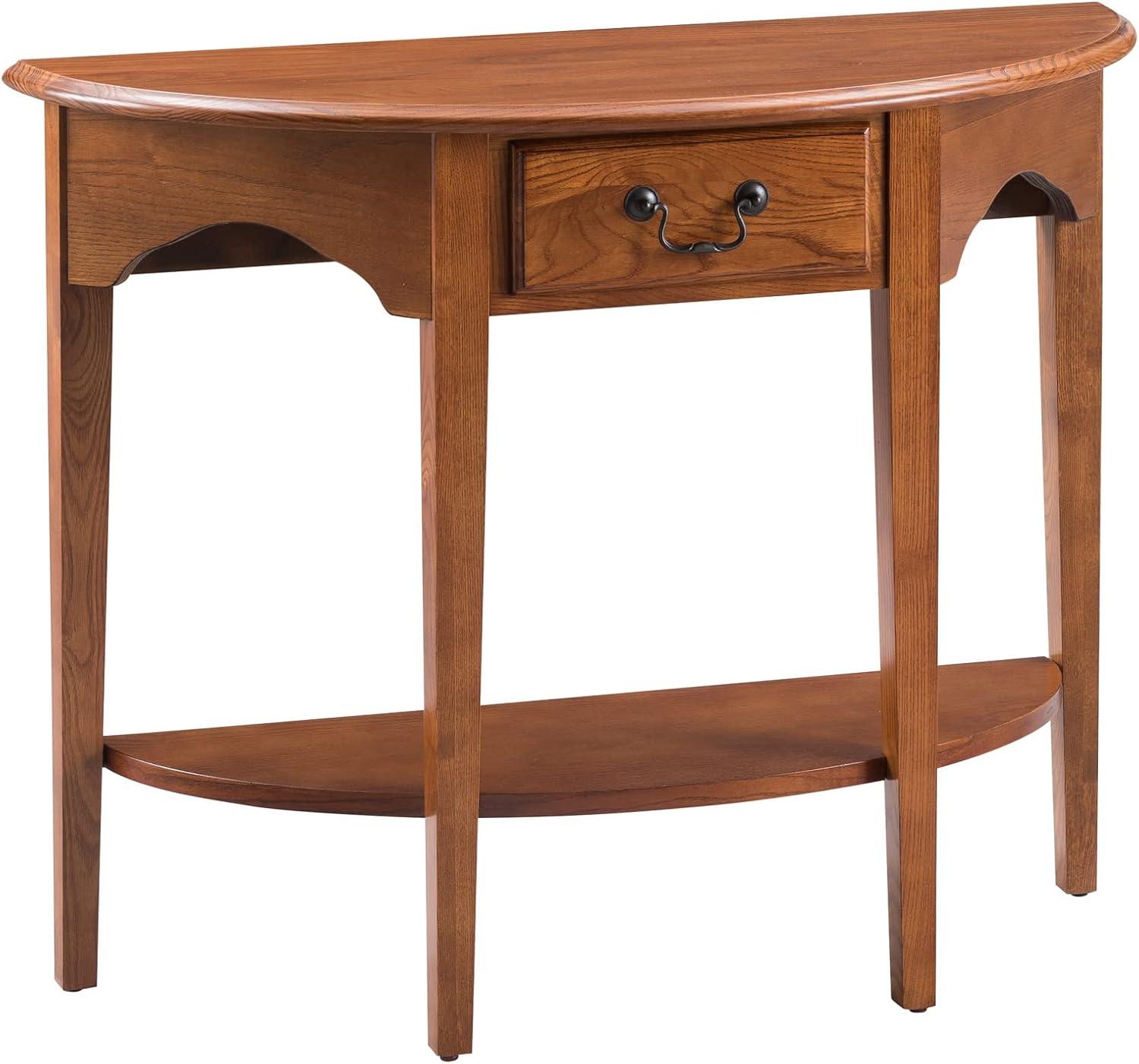 Leick Home 9036-MED One Drawer Demilune Hall Console with Shelf, Medium Oak