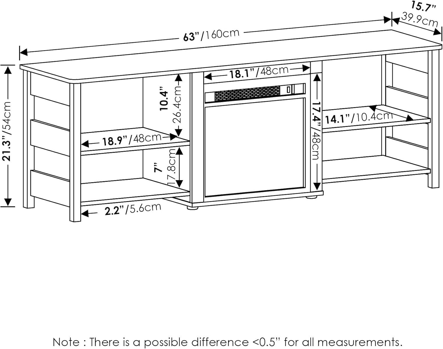 Rustic Oak 70 Inch TV Stand with Electric Fireplace