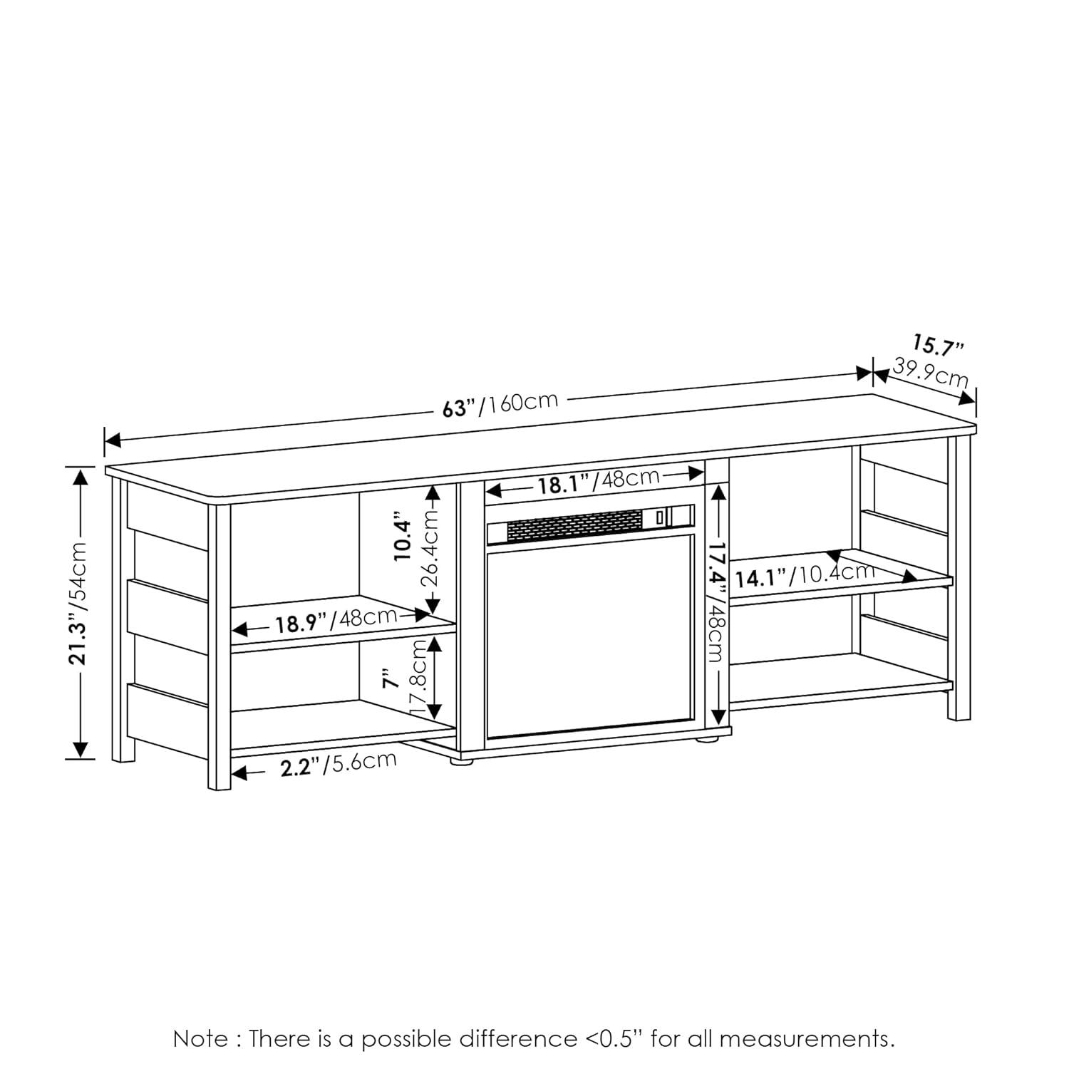 Furinno Classic Fireplace TV Stand Entertainment Console Media Center W/18" Electric Fireplace for TVs up to 70",Americano