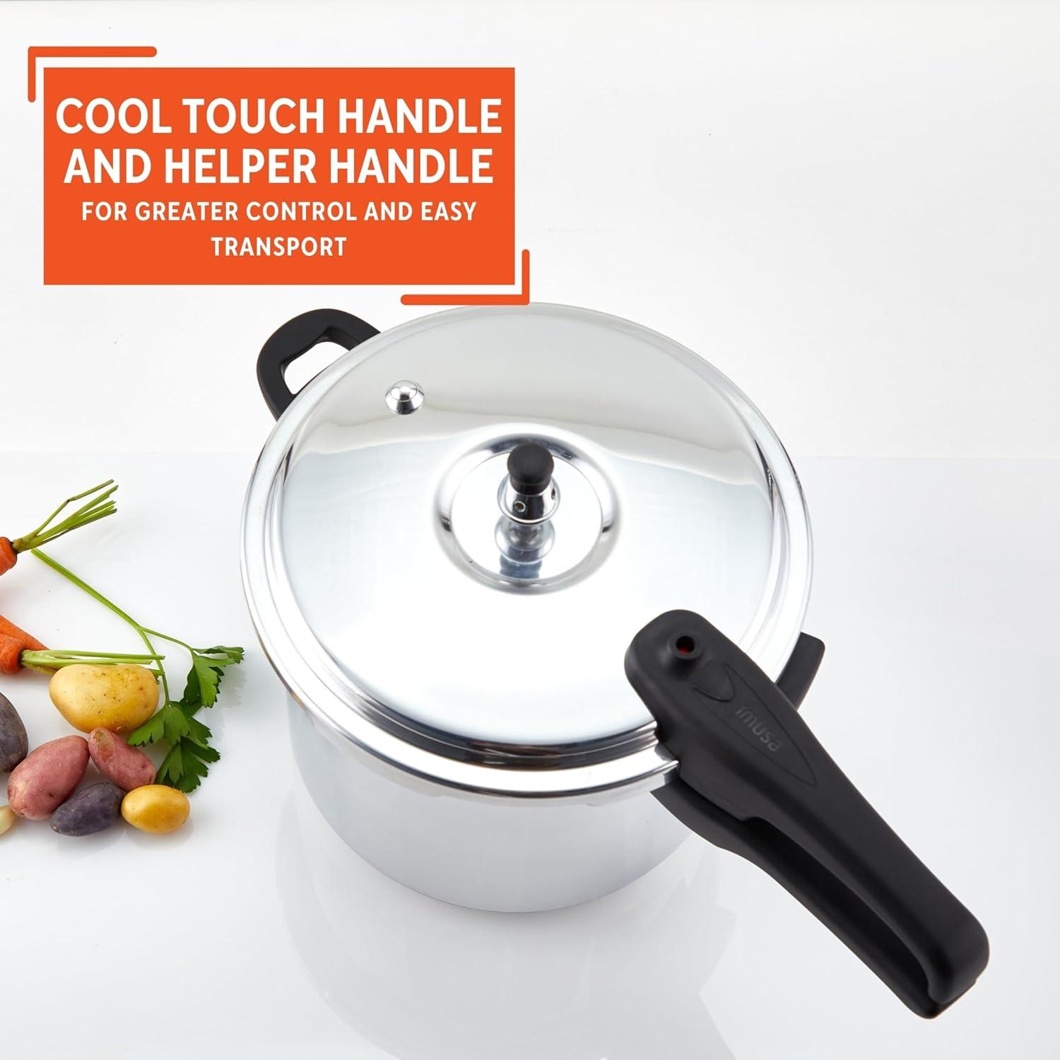 IMUSA 7qt Stovetop Natural Finish Basic Pressure Cooker - Silver: Aluminum, Locking Lid, Cool Touch Handle, Hand Wash