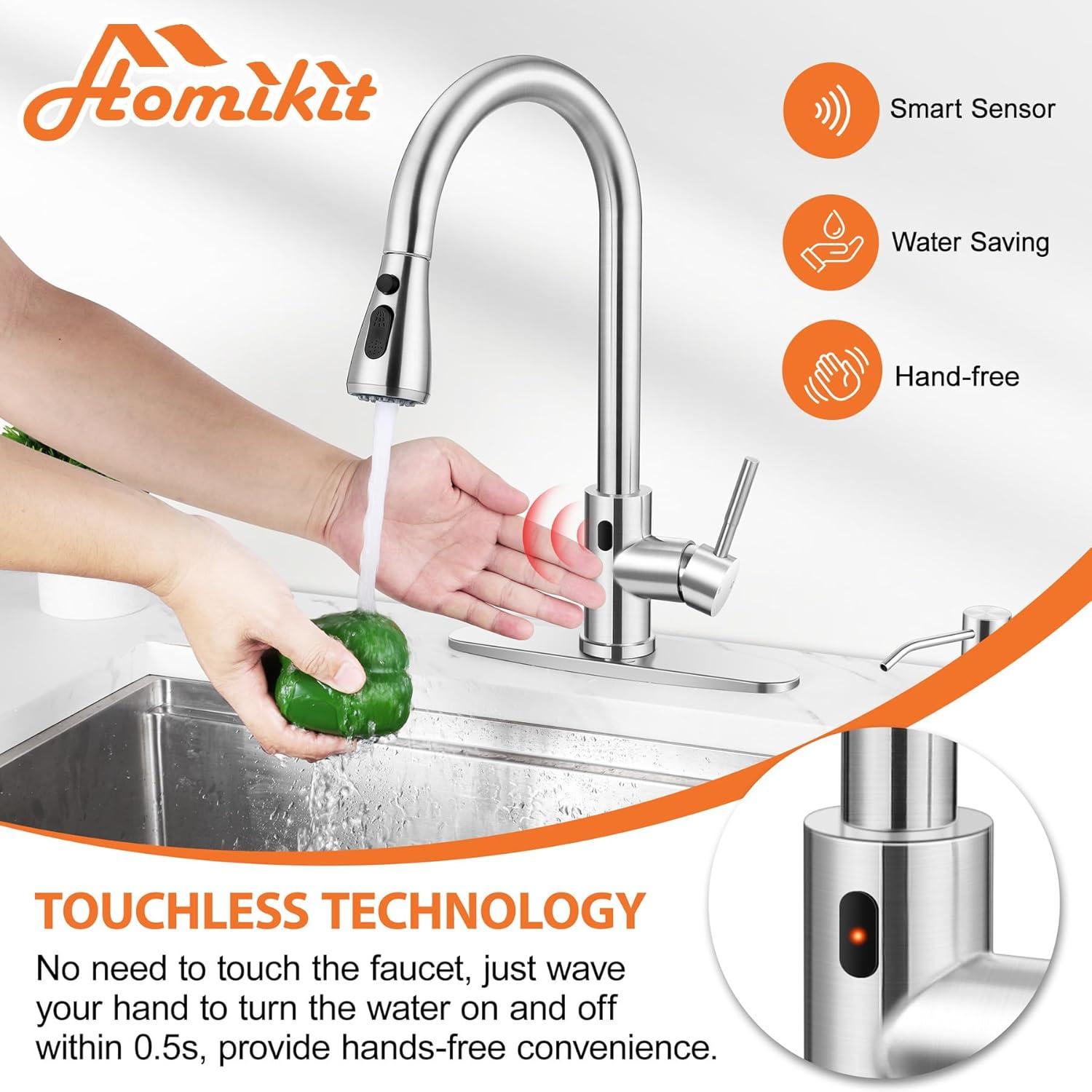 Automatic Smart Mobile Motion Sensor Kitchen Sink Faucet with 3 Modes Pull-Down Sprayer