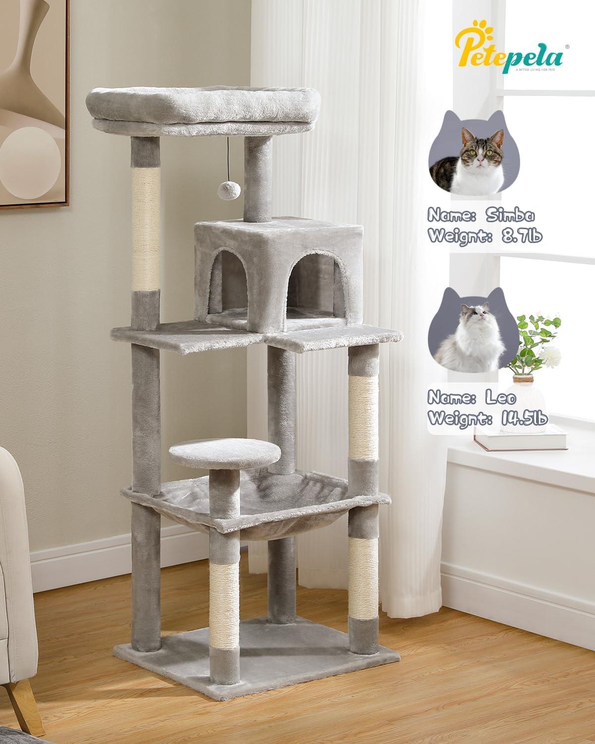 56.3" Indoor Multi-Level Tall Cat Tower With Large Hammock, Scratching Posts, Cozy Condo And Top Perch
