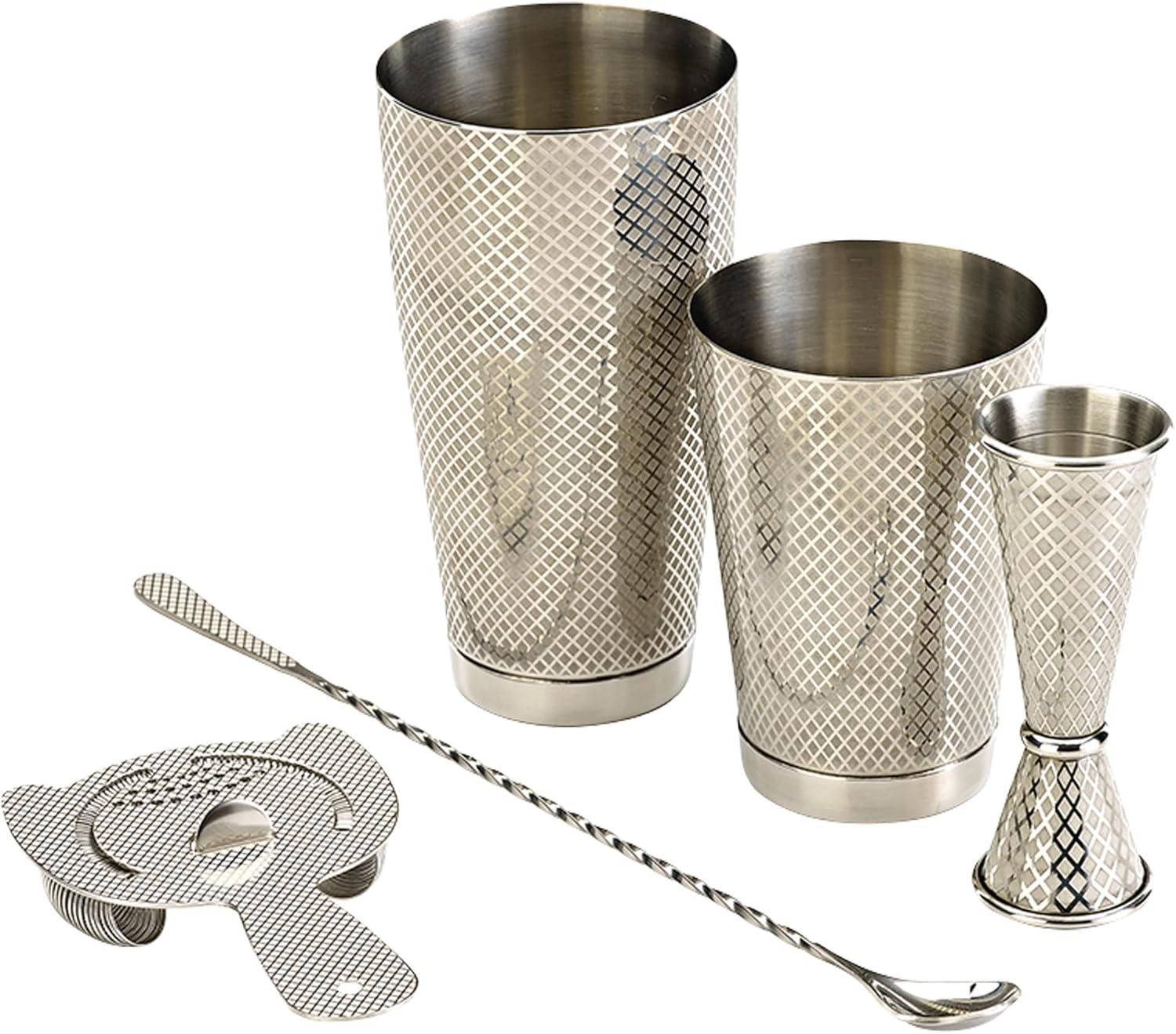 Diamond Lattice Etch Stainless Steel Mixology Set