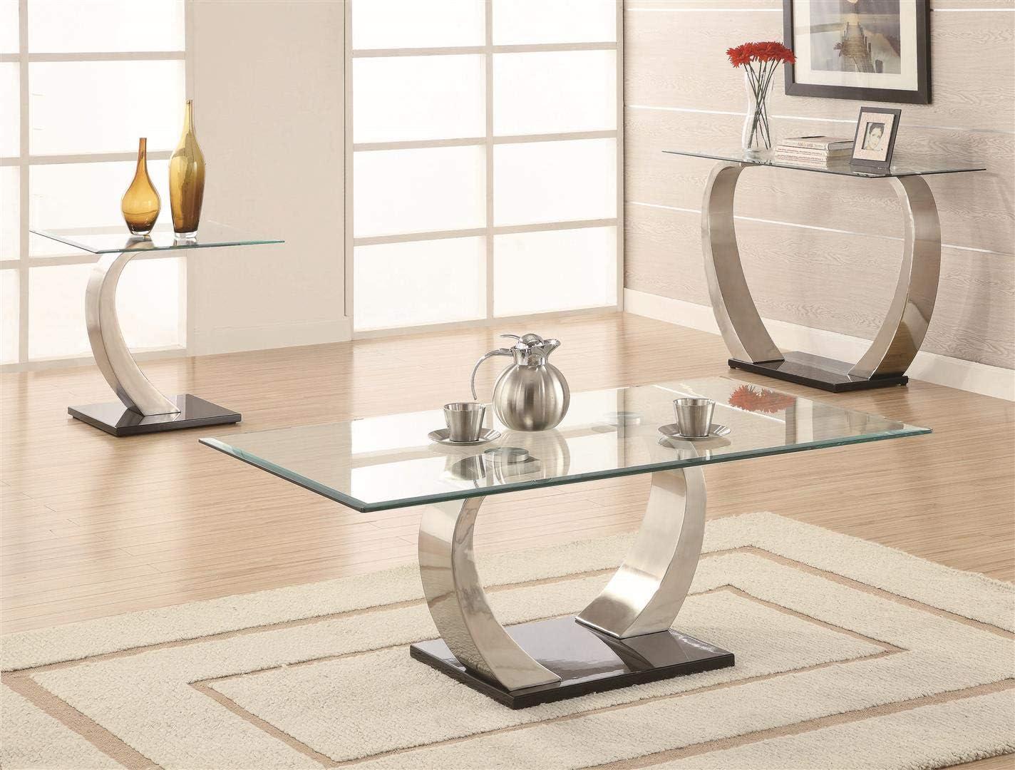 Coaster Pruitt Modern Glass Top End Table Clear/Satin