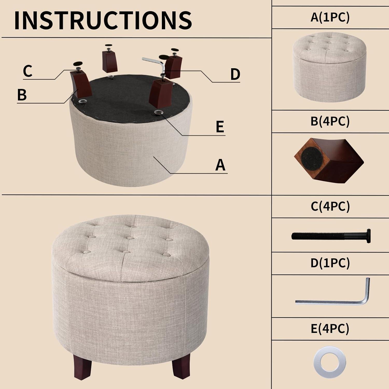 Joveco Velvet Button Tufted Round Storage Ottoman Stool Foot Rest