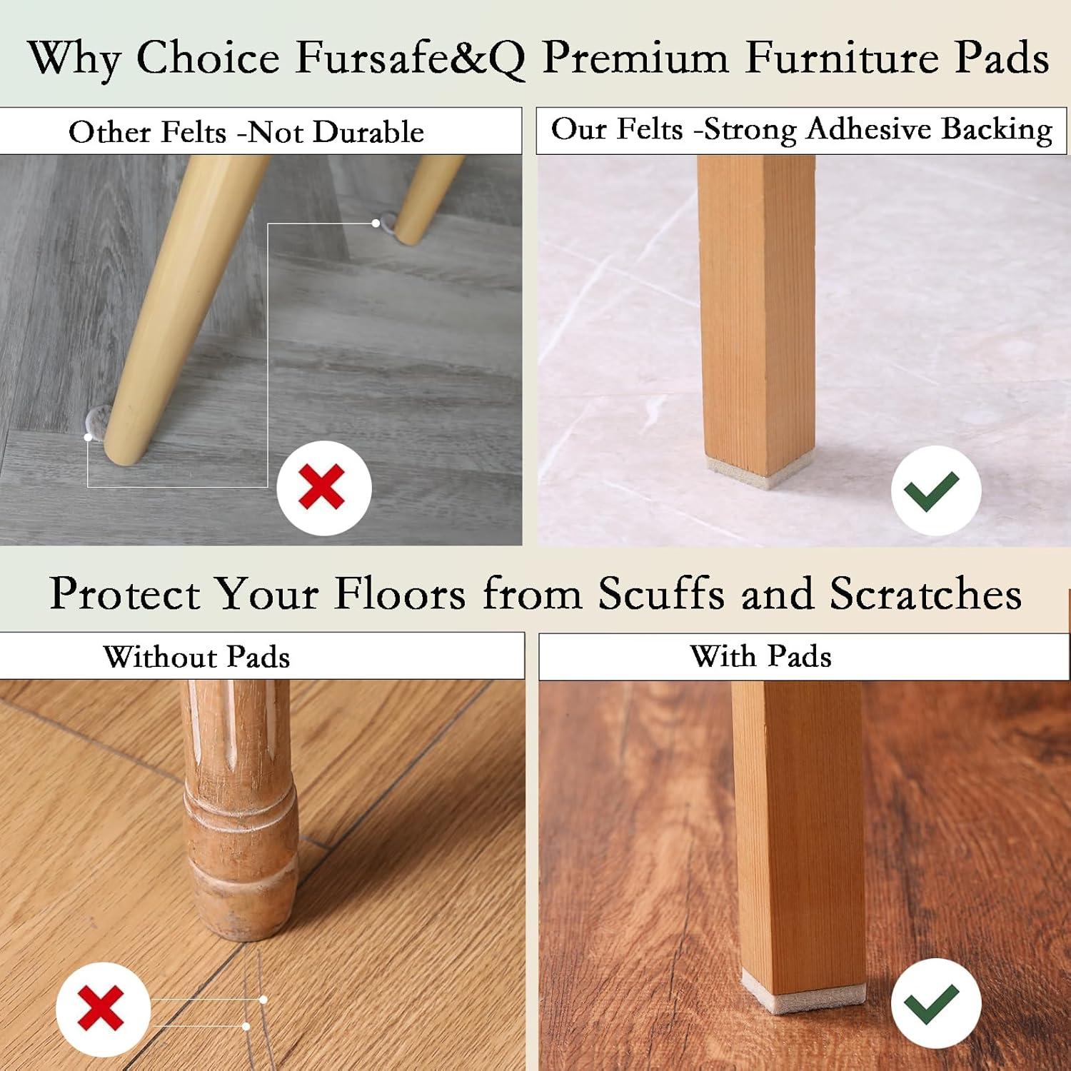 Fursafe&Q Felt Furniture Pads, Furniture Felt Pads for Hardwood Floors -Self Adhesive Chair Leg Floor Protectors, Protect from Nicks, Dents and Scratches, Chair Feet Protectors 136 Pcs Chair Feet