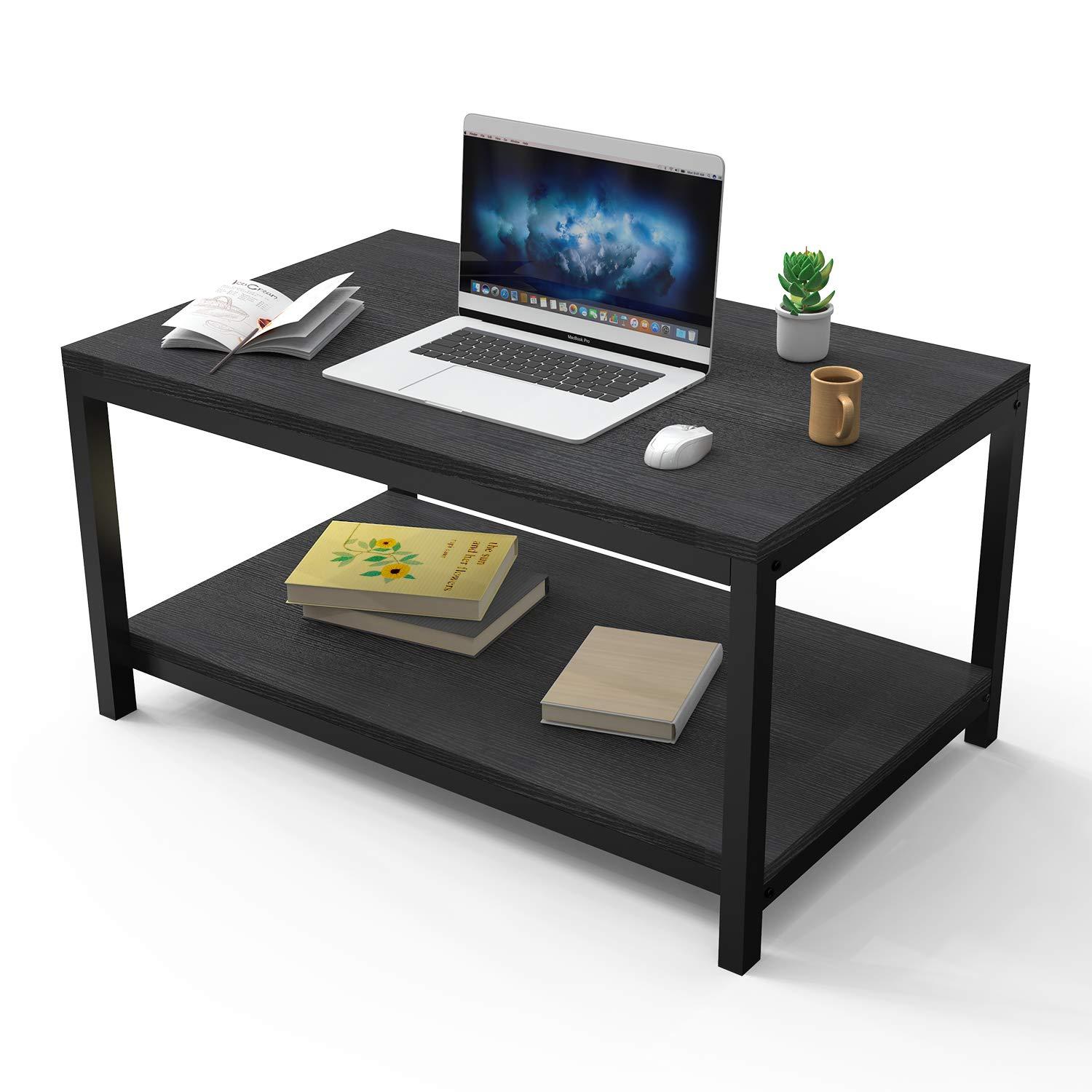 Homiyad Storage Shelf for Living Room and Office, Easy Assembly, Black (Home Coffee Table), 31X20X16 Inch