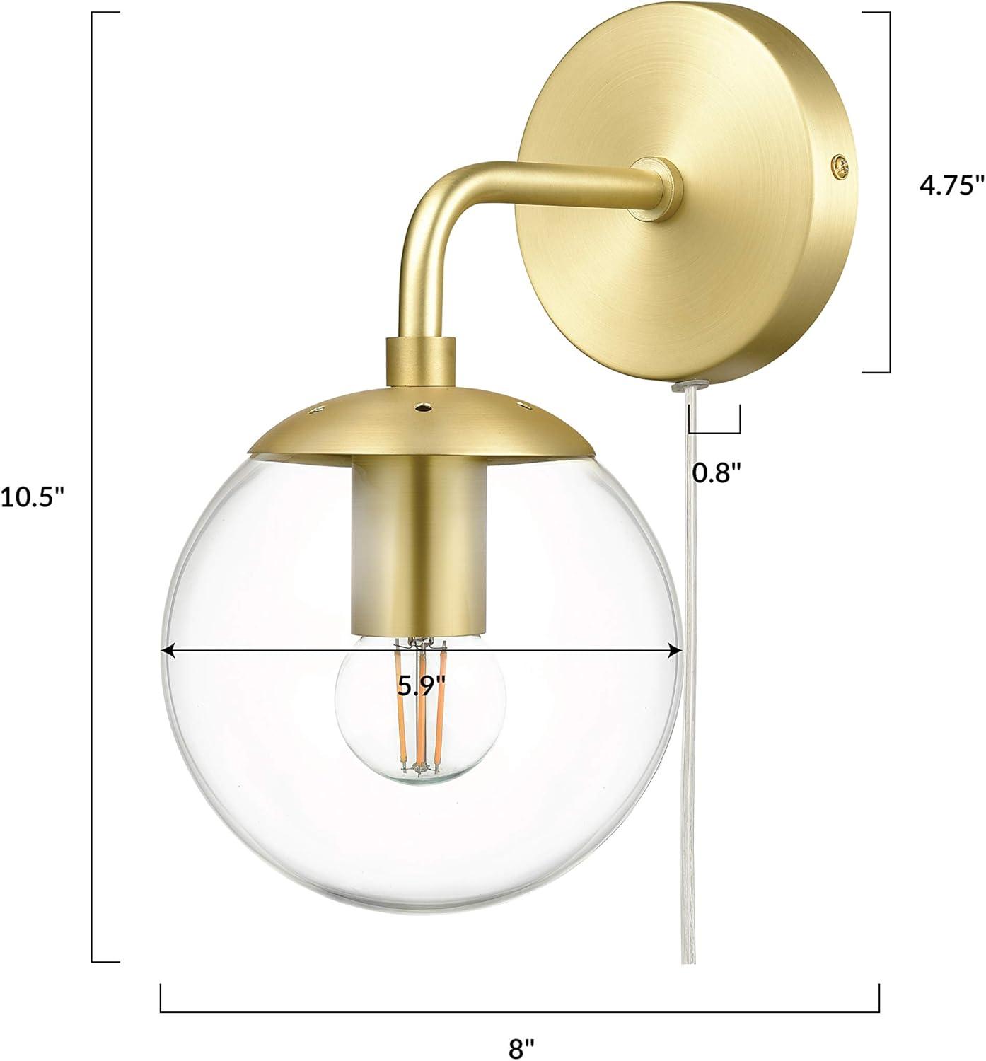 Greta Globe 8'' Brushed Brass Wall Sconce with Clear Glass Shade