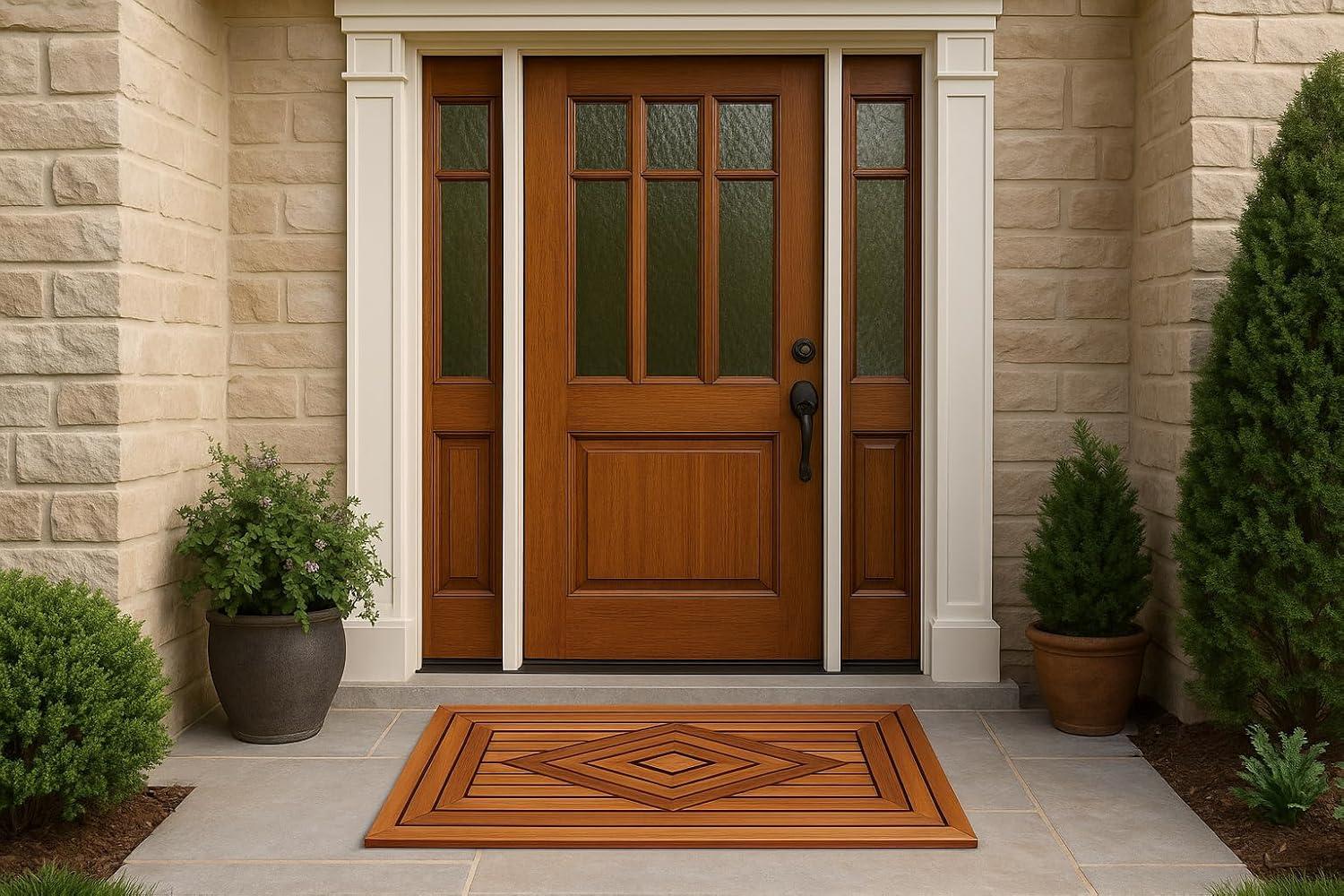 Large Teak Shower Mat with Diamond Design, 31.5 Inches