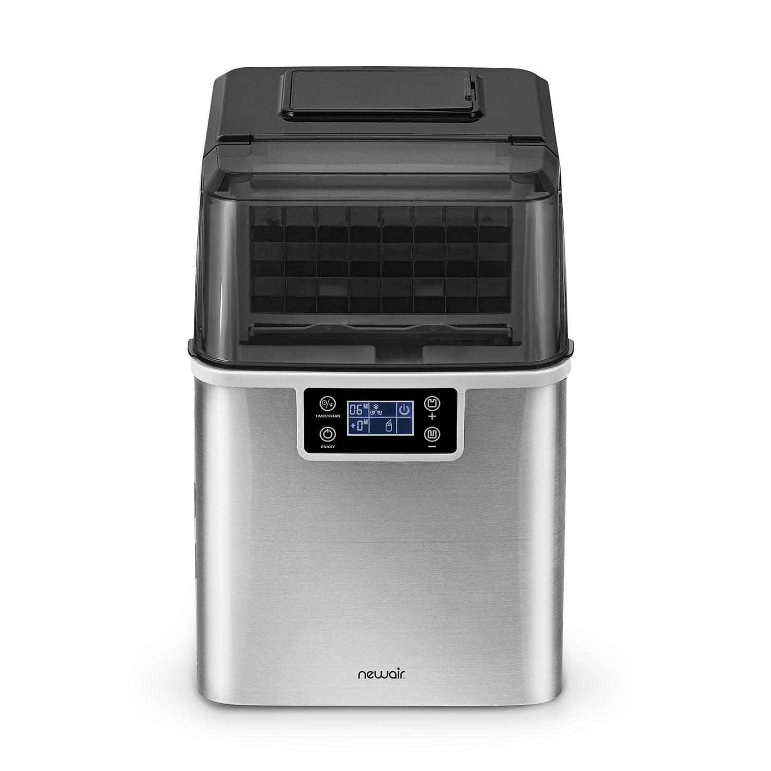 Newair Countertop Clear Ice Maker, 45lbs/Day Ice Cube Machine, Self-Cleaning Function and Custom Ice Thickness, Portable Ice Maker, 24H Timer