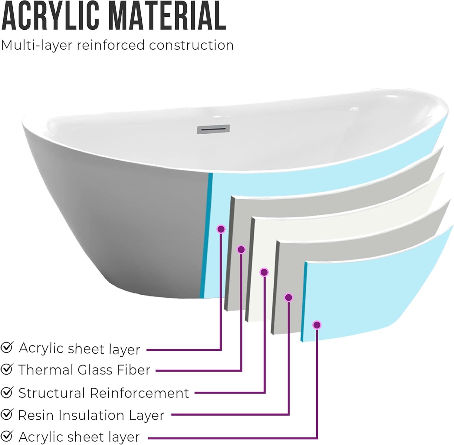 71" x 33" Freestanding Soaking Acrylic Bathtub