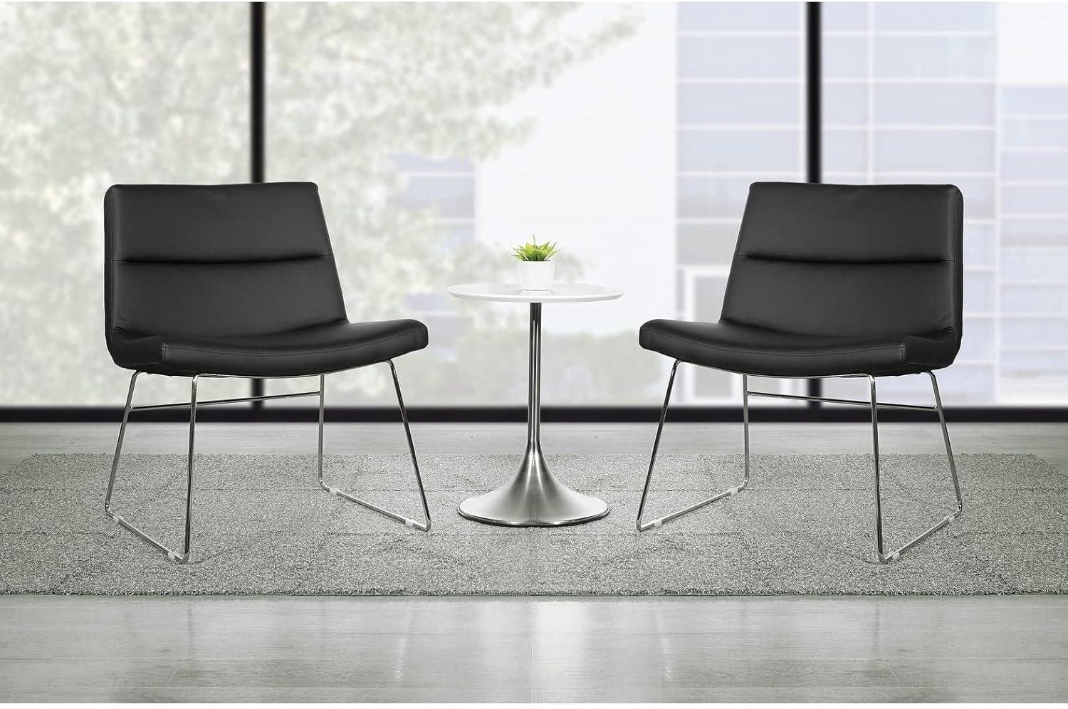 Thompson Chair in White Faux Leather with Chrome Sled Base