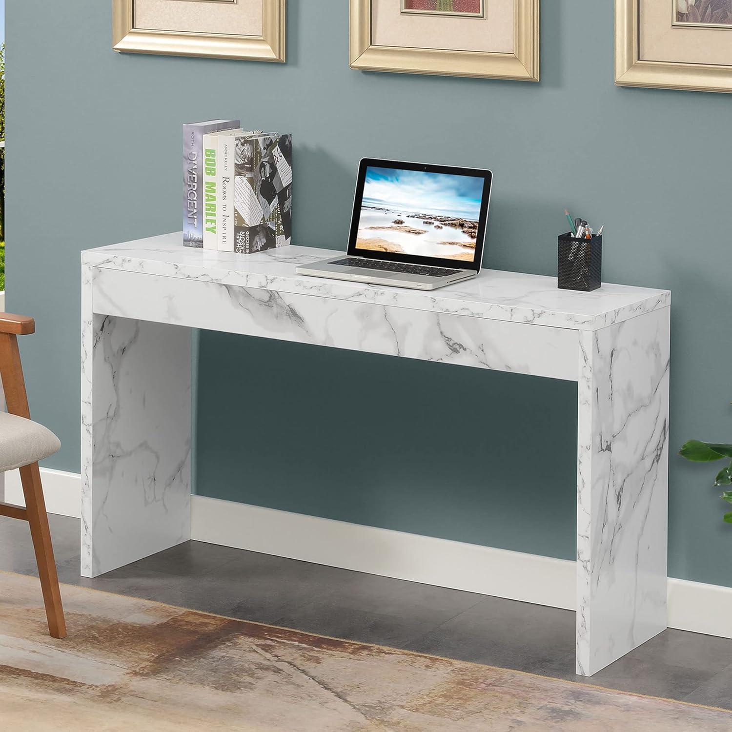 Convenience Concepts Northfield Hall Console Table/Desk, White Faux Marble