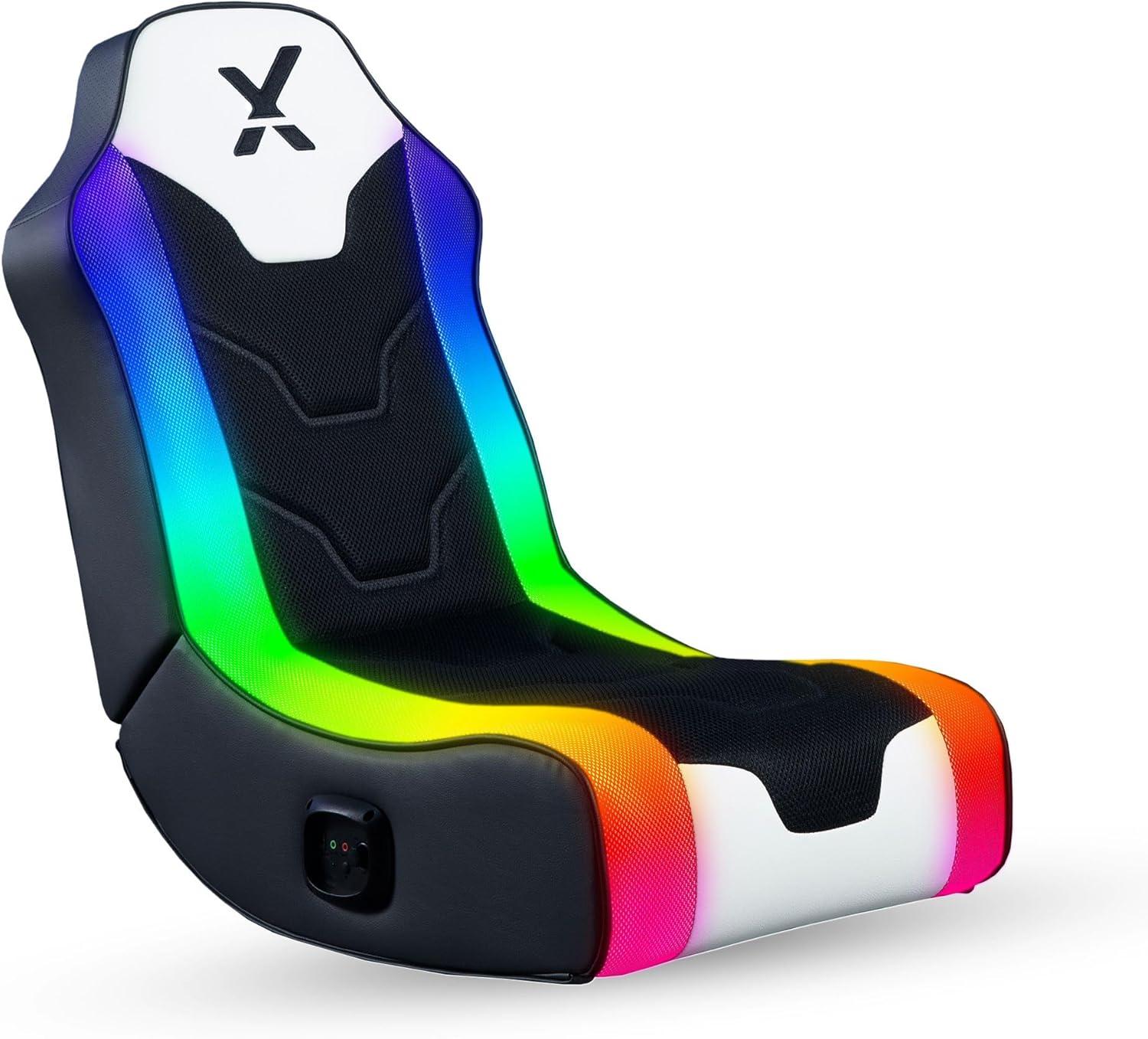 Black and White RGB LED Gaming Rocking Chair with Speakers