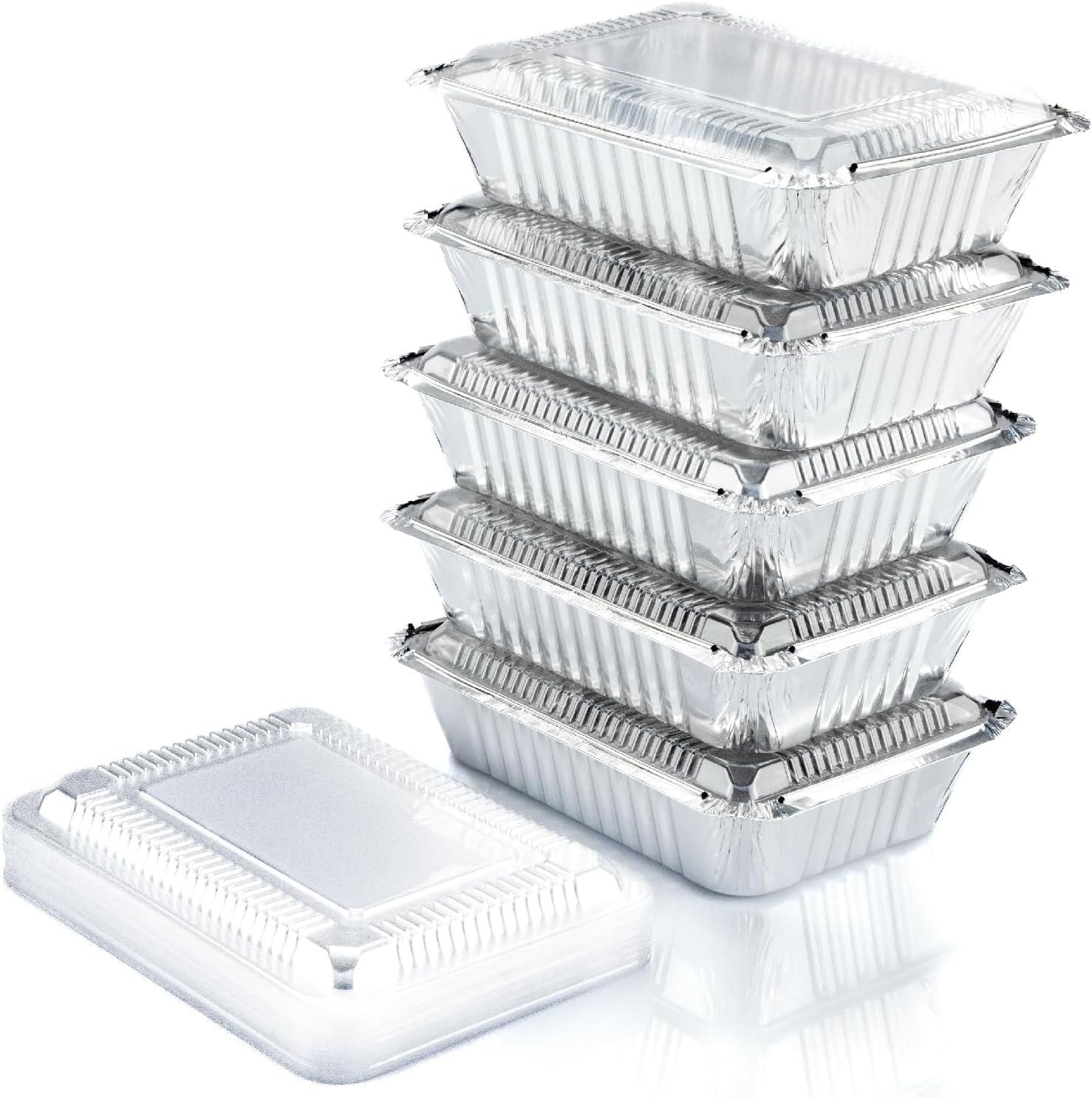 55 Pack Rectangular Aluminum Takeout Pans with Clear Lids