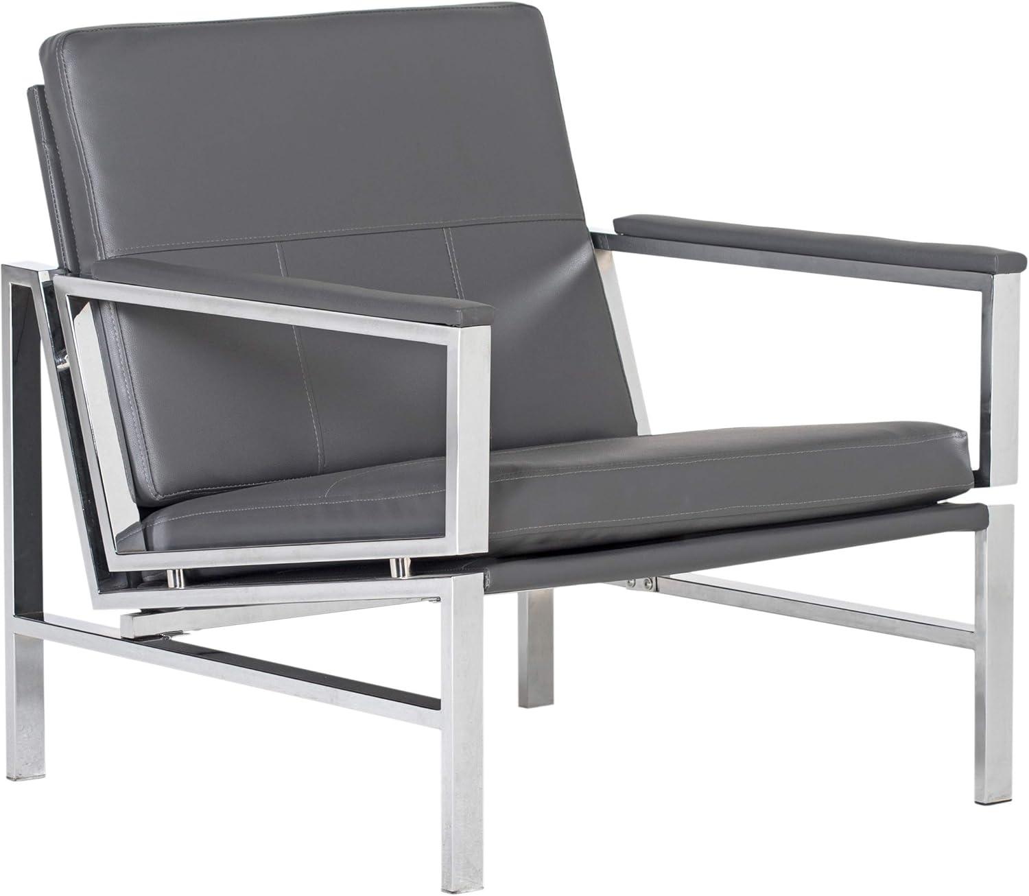 Sustainably Sourced Chrome Smoke Gray Leather Accent Chair