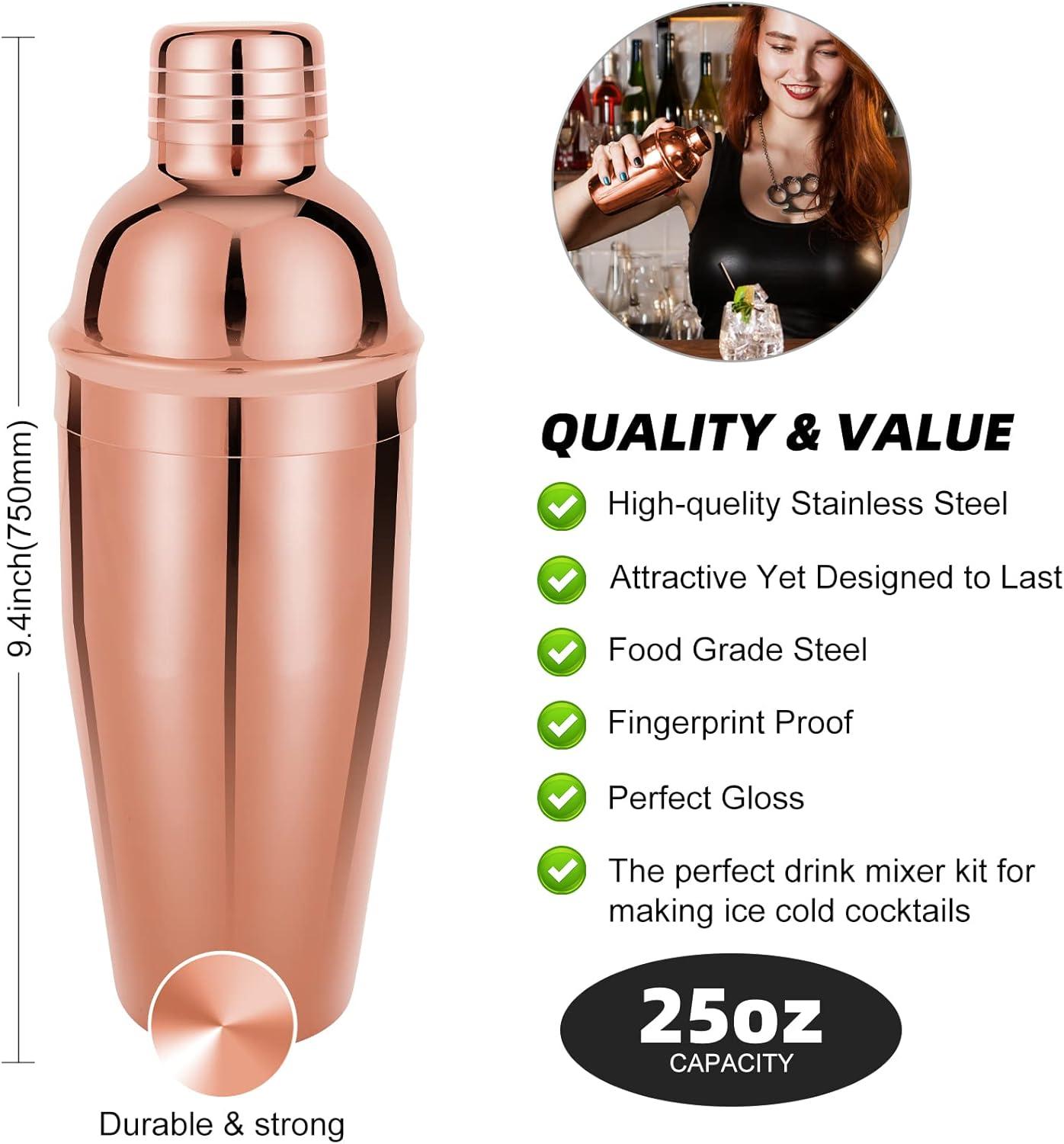 Rose Gold 23-Piece Stainless Steel Bartender Kit with Acrylic Stand