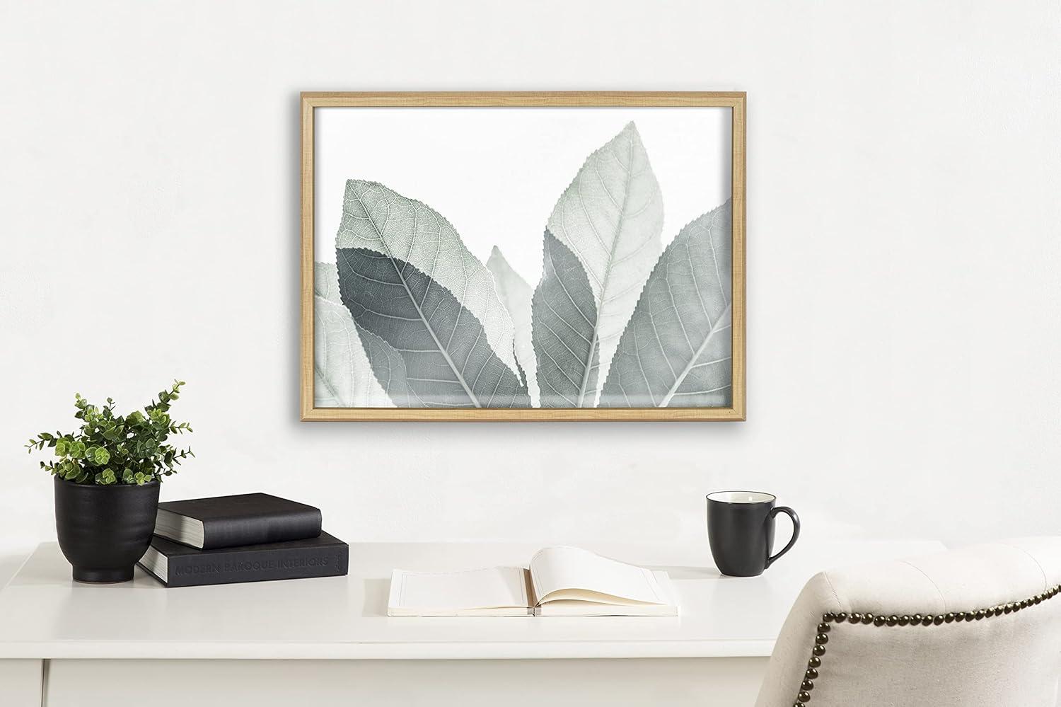 18" x 24" Blake Modern Leaf Botanical III Framed Printed Glass Natural/Green - Kate & Laurel All Things Decor