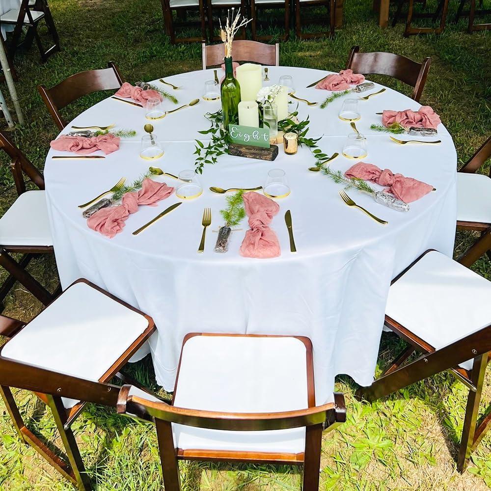 10 Pack Round Tablecloth White 120 Inch, Stain Resistant and Wrinkle Polyester Table Cloth, Washable Table Cover for Kitchen Dining, Wedding, Buffet Table, Holiday Party