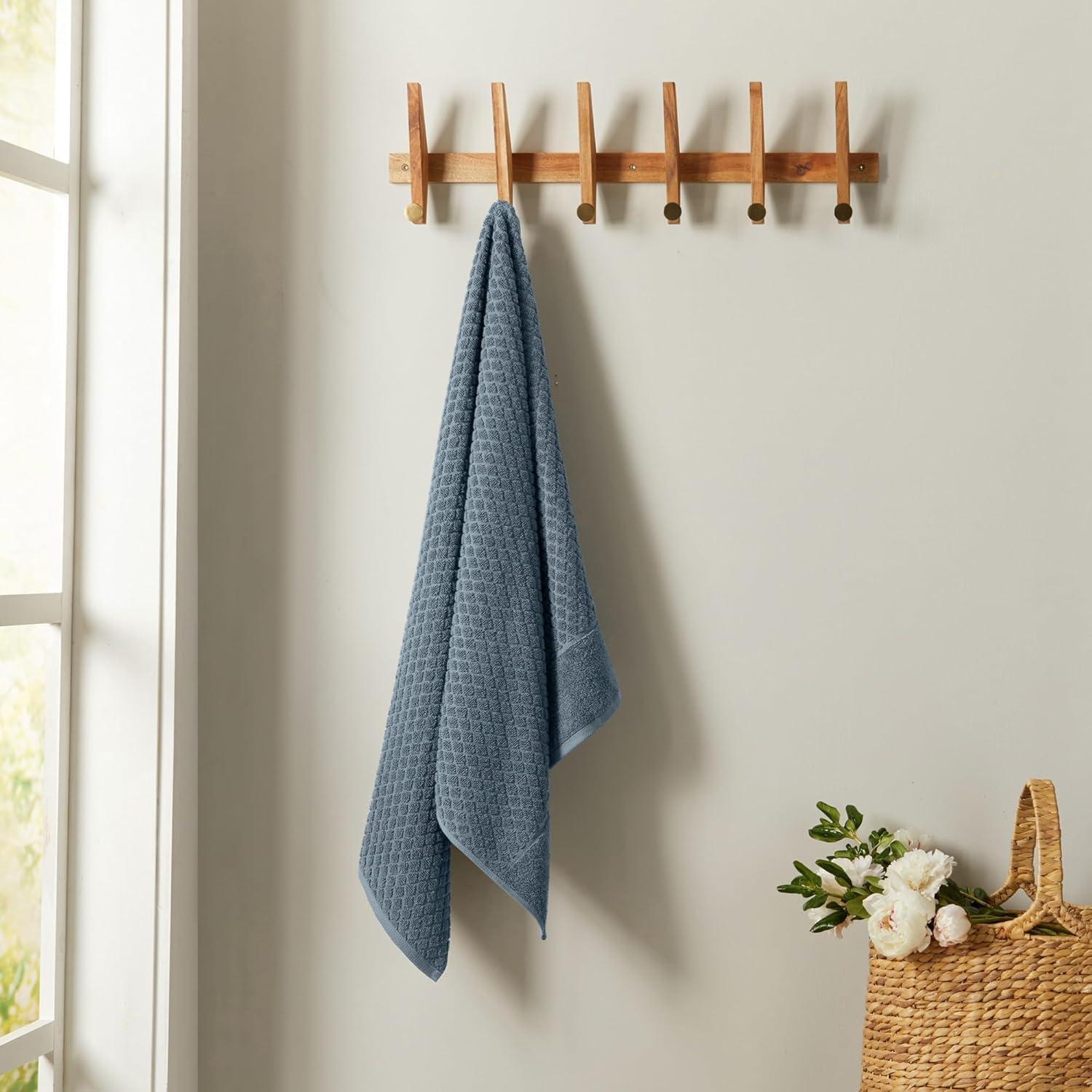 Cotton Quick-Dry Textured Towels - Great Bay Home (4 Pack Bath Towels, Blue).