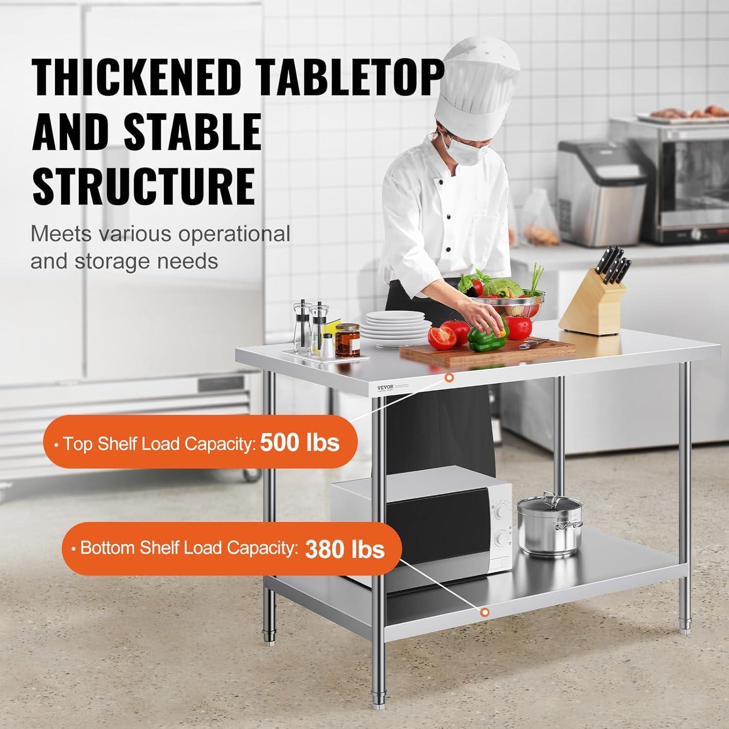 VEVOR Stainless Steel 34'' H Adjustable Portable Work Table