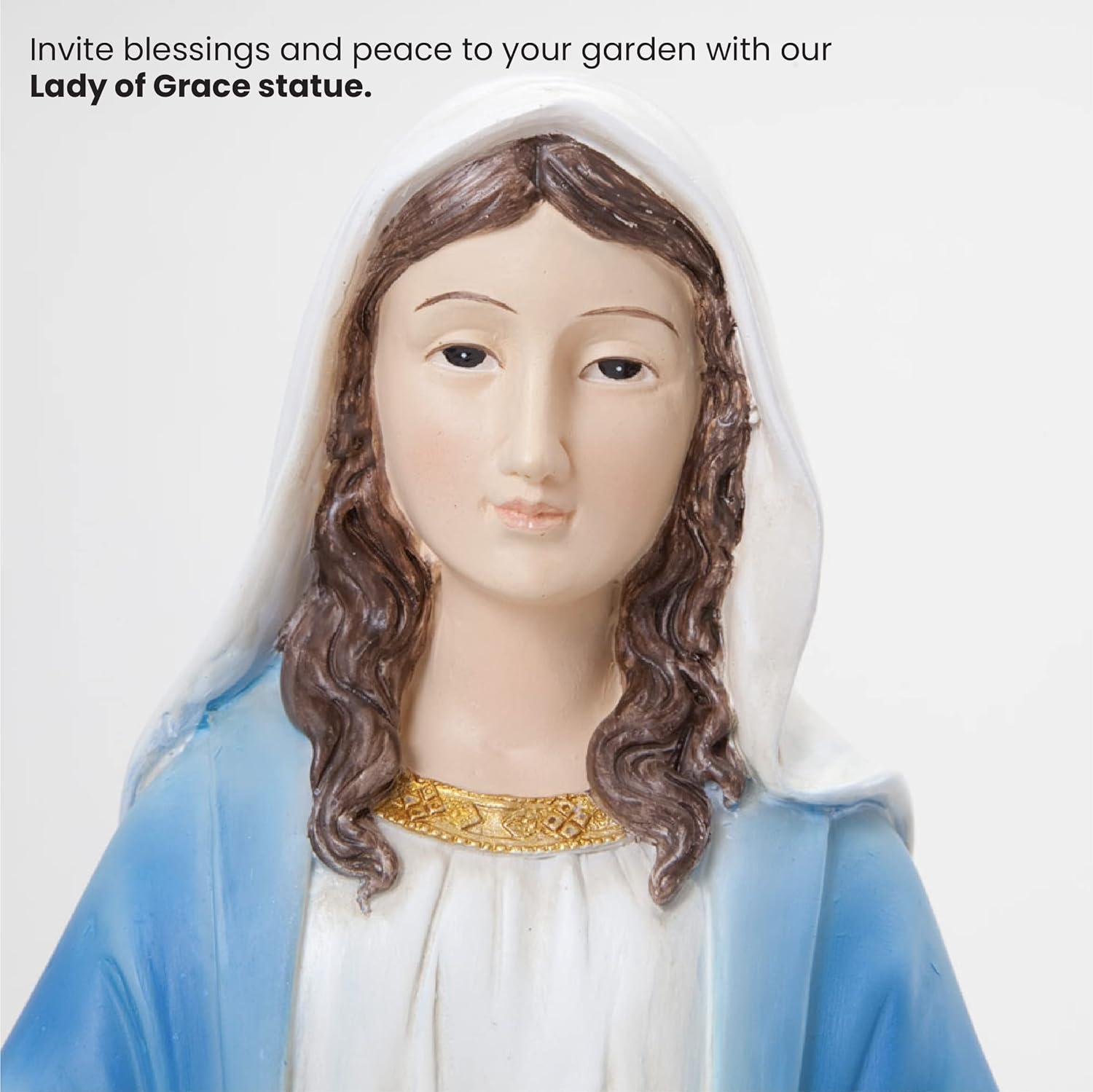 Bits and Pieces- 16 Inches Tall - Our Lady of Grace Sculpture for Your Garden, Lawn or Patio - Durable Weather Resistant and Hand-Painted Polyresin Statue