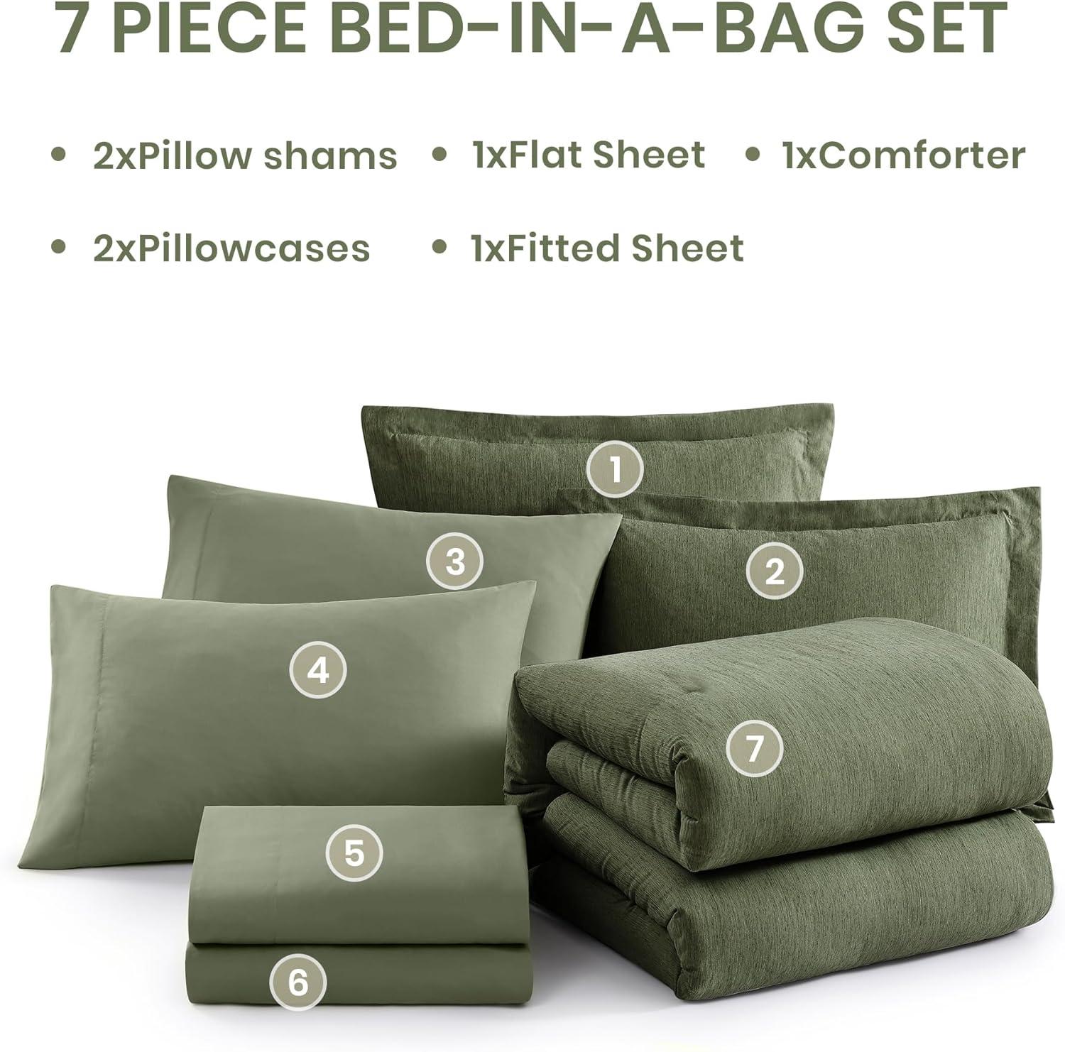 Olive Green Full Microfiber Reversible Bed in a Bag Set