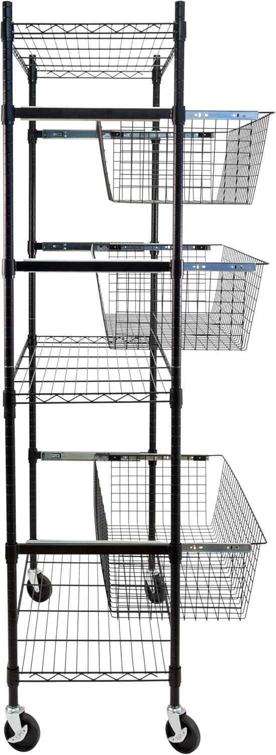 Honey-Can-Do 3-Shelf Steel Heavy-Duty Storage Shelves with 3 Pull-Out Baskets, Black, Holds up to 200 lb per Shelf