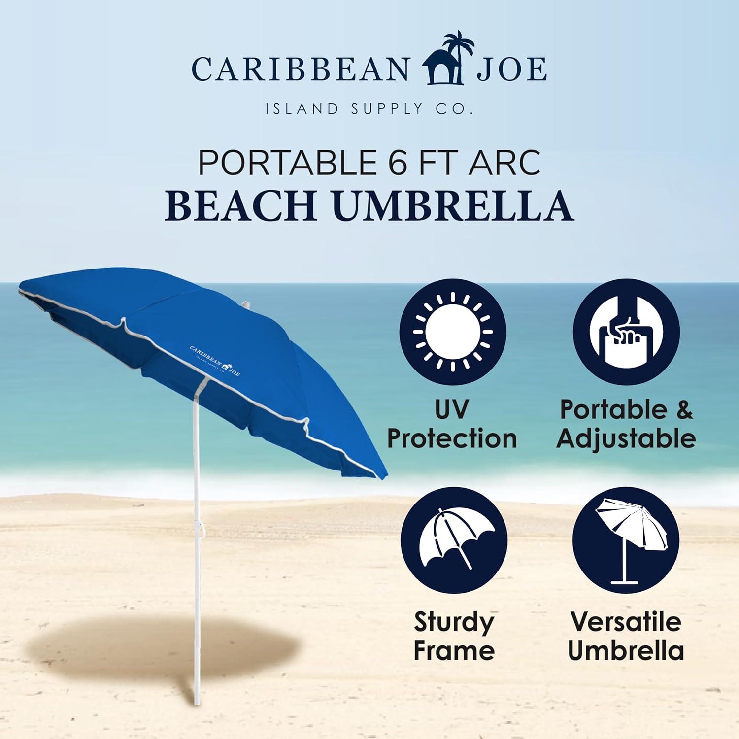Caribbean Joe 6ft Beach Umbrella with UV Protection and Matching Case