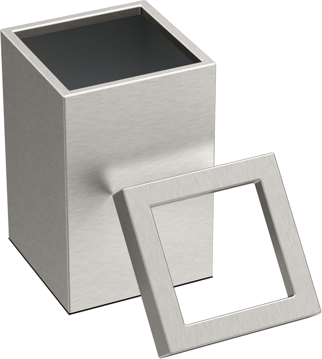 Elevate Stainless Steel 3-Gallon Wastebasket with Open Removable Lid |SquareOpen Top Trash Can with Padded Base