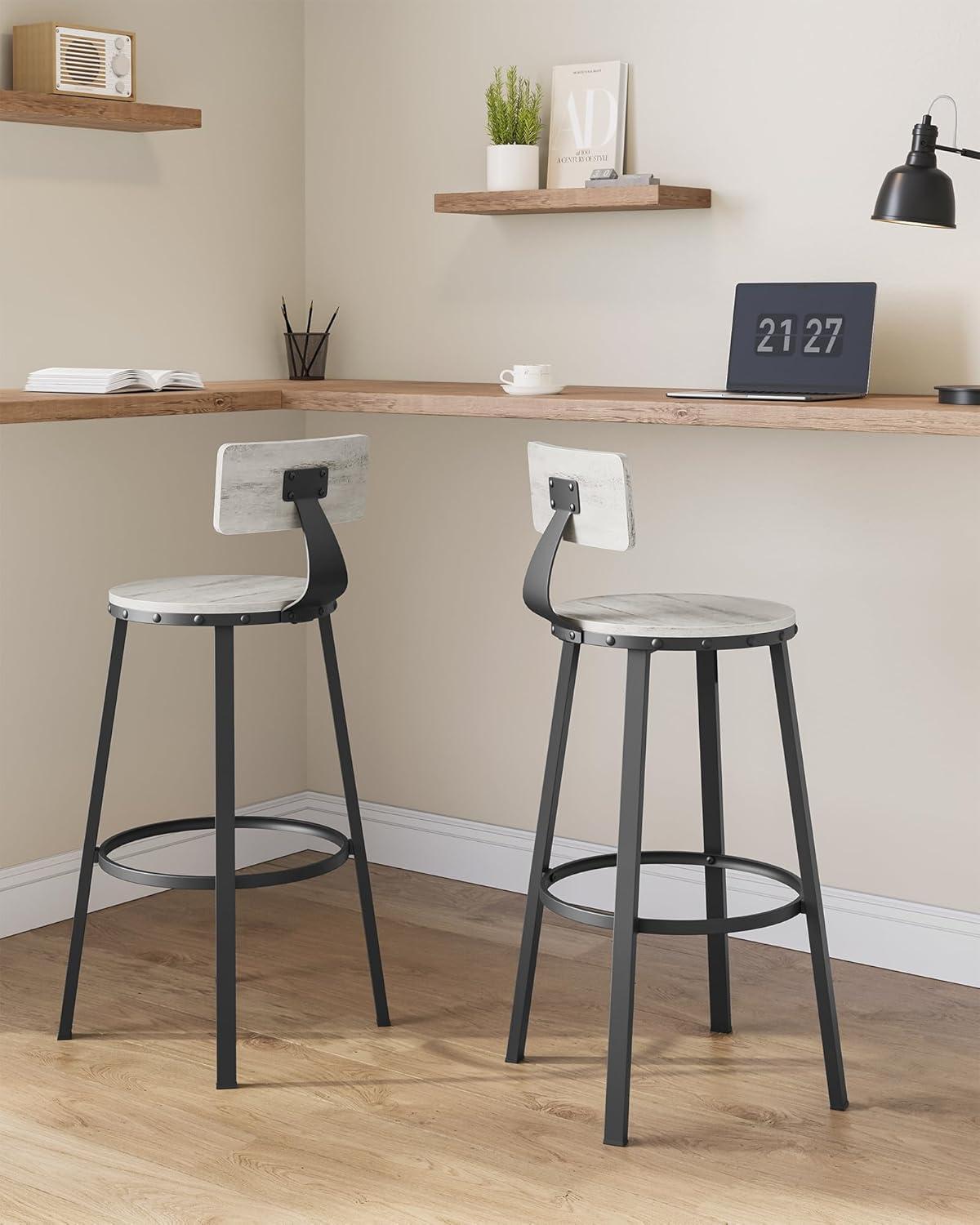 Rustic White and Black Metal Bar Stools with Backrest