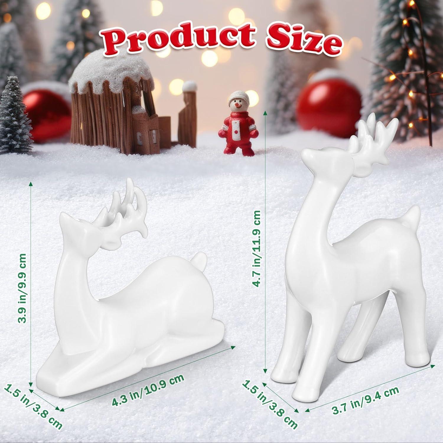 QIAOIDEA Pack 2 Porcelain Christmas Reindeer Figurines Mini Animal Reindeer Decor Deer Statues Sculpture Collectible Figurines