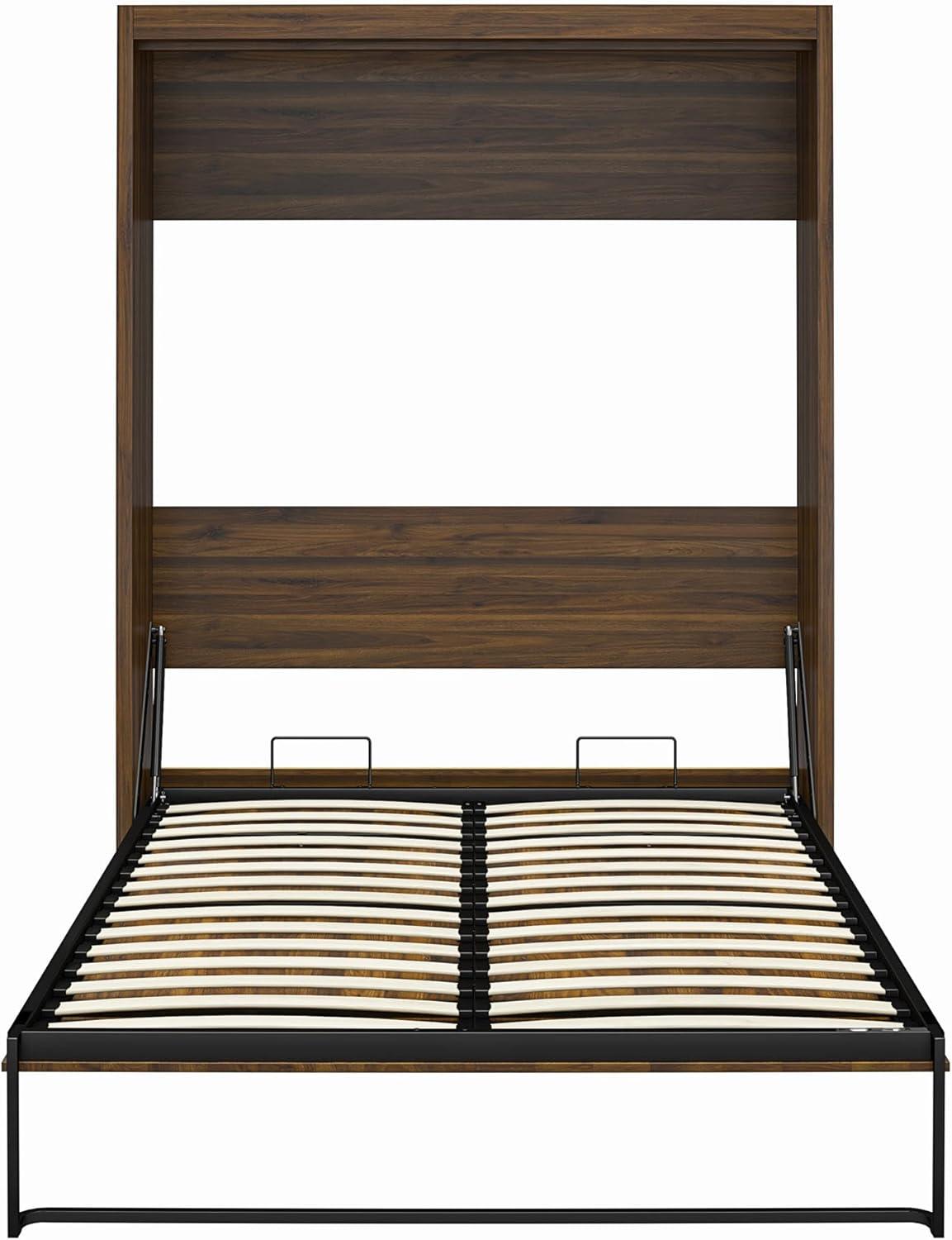 Columbia Walnut Full Size Murphy Bed with Storage and Slats