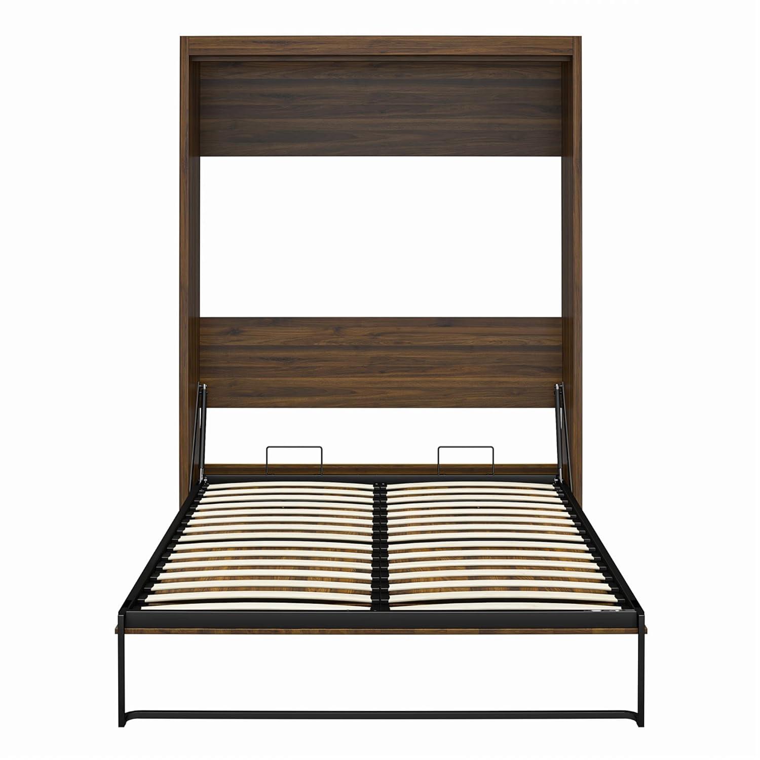 Columbia Walnut Full Size Murphy Bed with Storage and Slats