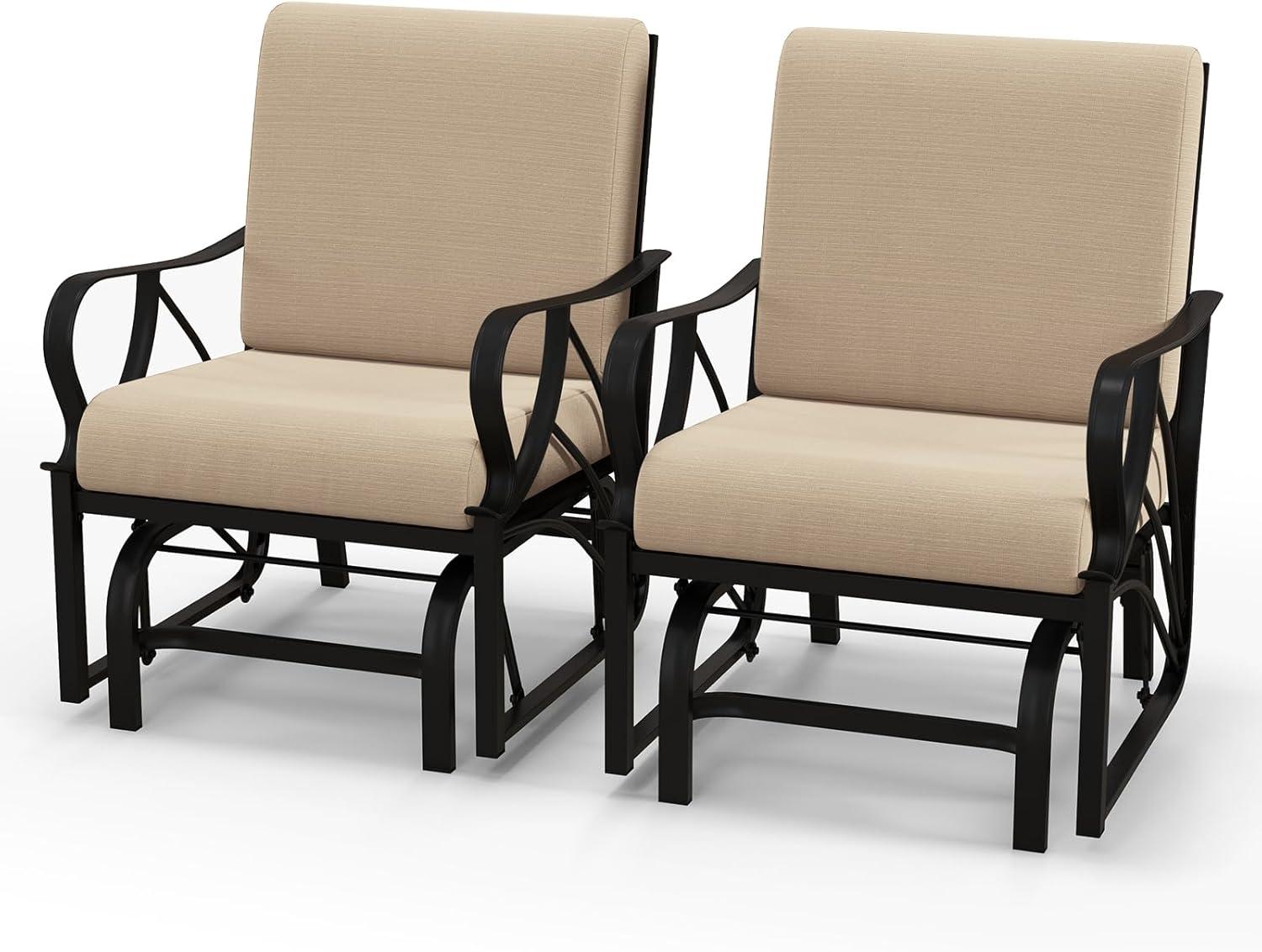 Tangkula Patio Glider Chair Outdoor Metal Glider w/ Seat & Back Cushions Backyard Poolside