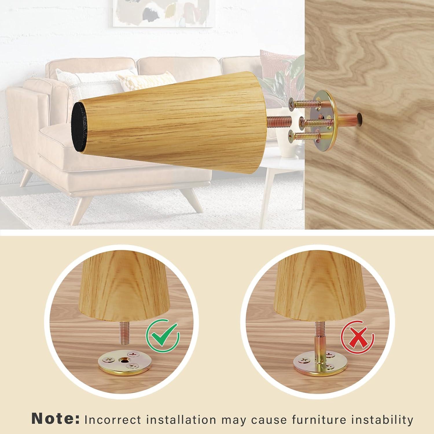 GOSCHE 4 Inch Round Solid Wood Furniture Feet, Wooden Sofa Legs Set of 4, Chair Legs, Replacement Couch Legs for Armchair, Cabinet, Mid Century Modern Dresser Or Home DIY Projects Bun Feet