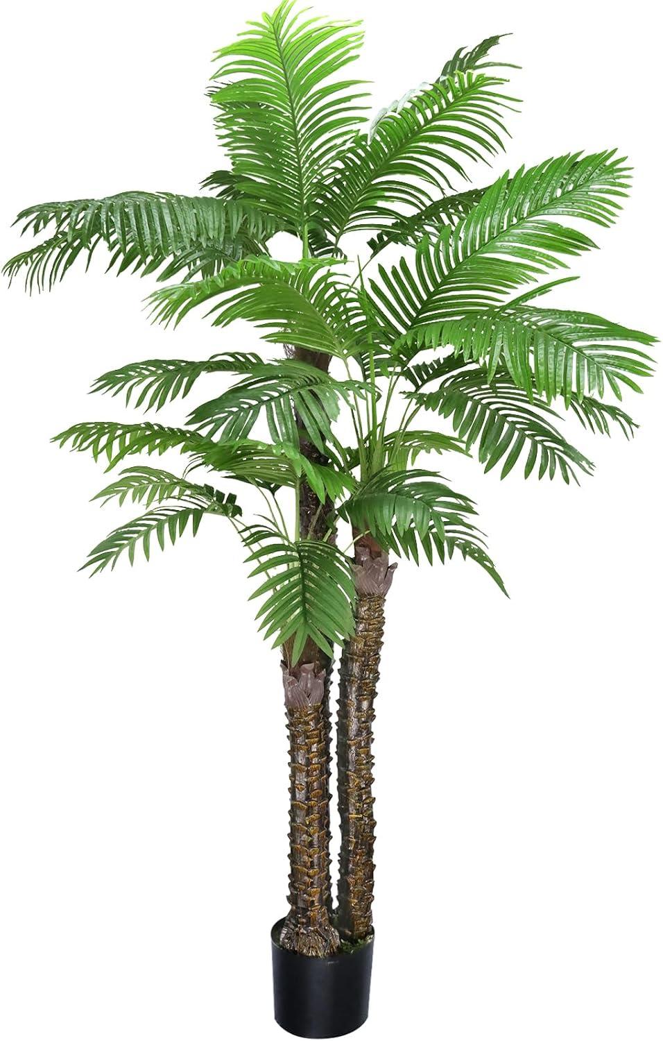 8ft Green Silk Palm Tree in Black Pot