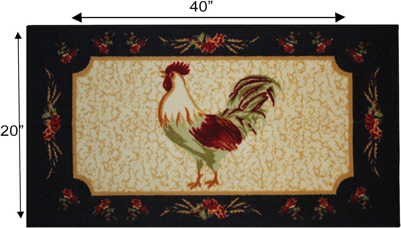 Kashi Home Kitchen Rug, Printed Area Rug, Durable Floor, Door Mat, Farmhouse Non-Slip Carpet Latex Backing Beautiful Design Rooster 3pc Set (2 18x30 D Shape & 1 20x40)
