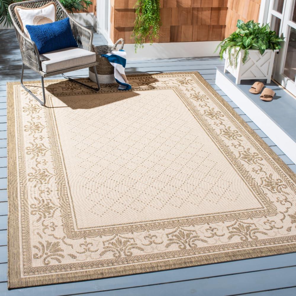 SAFAVIEH Courtyard Eva Traditional Indoor/Outdoor Area Rug, 6'7" x 9'6", Natural/Brown