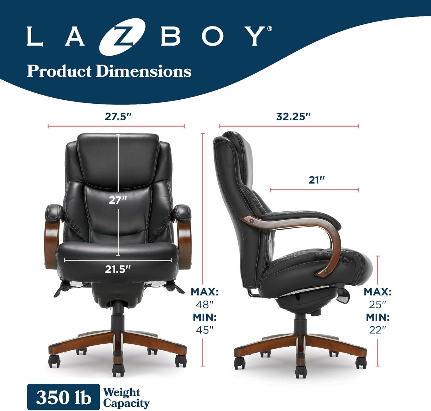 Delano Big & Tall Bonded Leather Executive Office Chair Gray - La-Z-Boy: Ergonomic, Adjustable, Wood Accents
