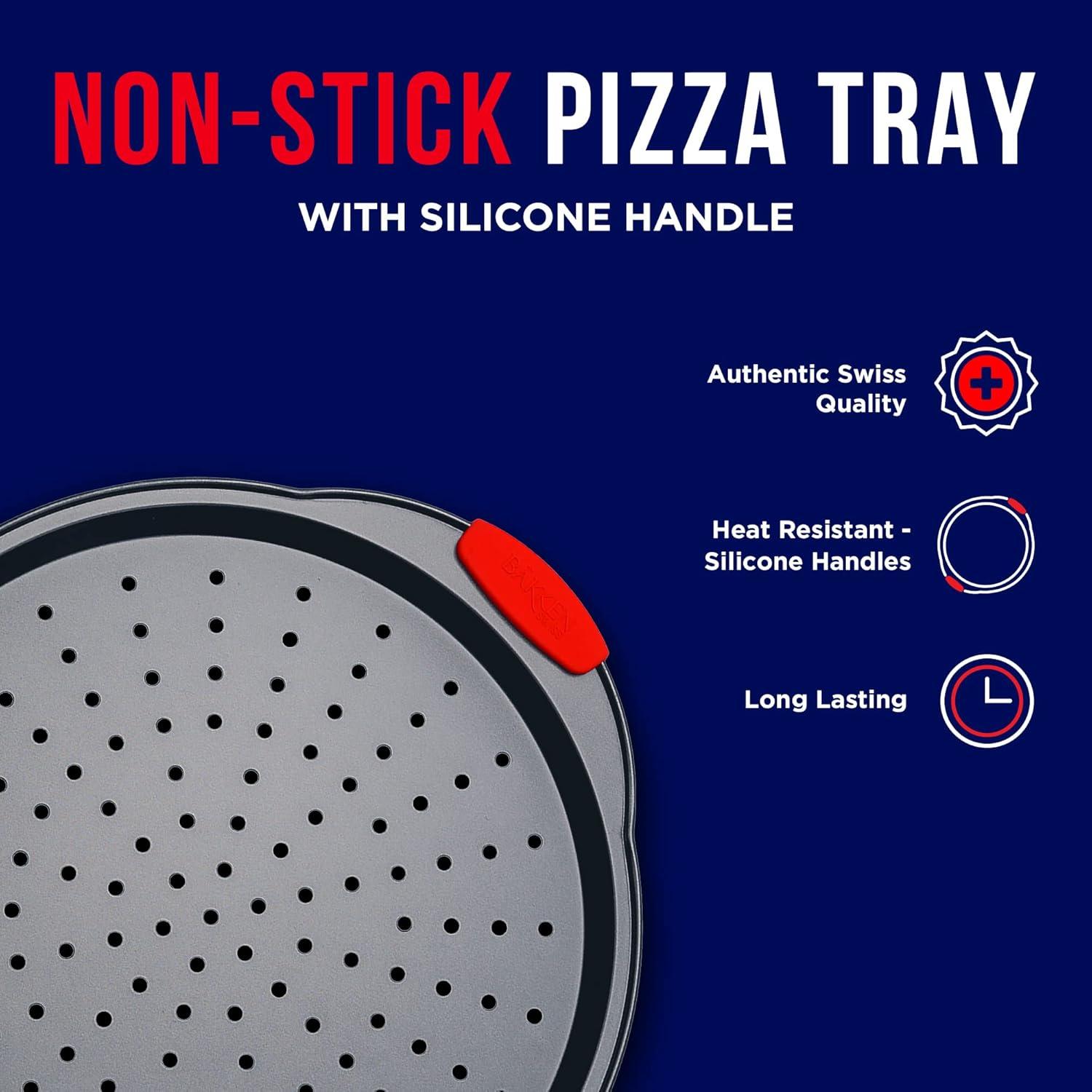 Non-Stick Carbon Steel Perforated Pizza Tray with Handles