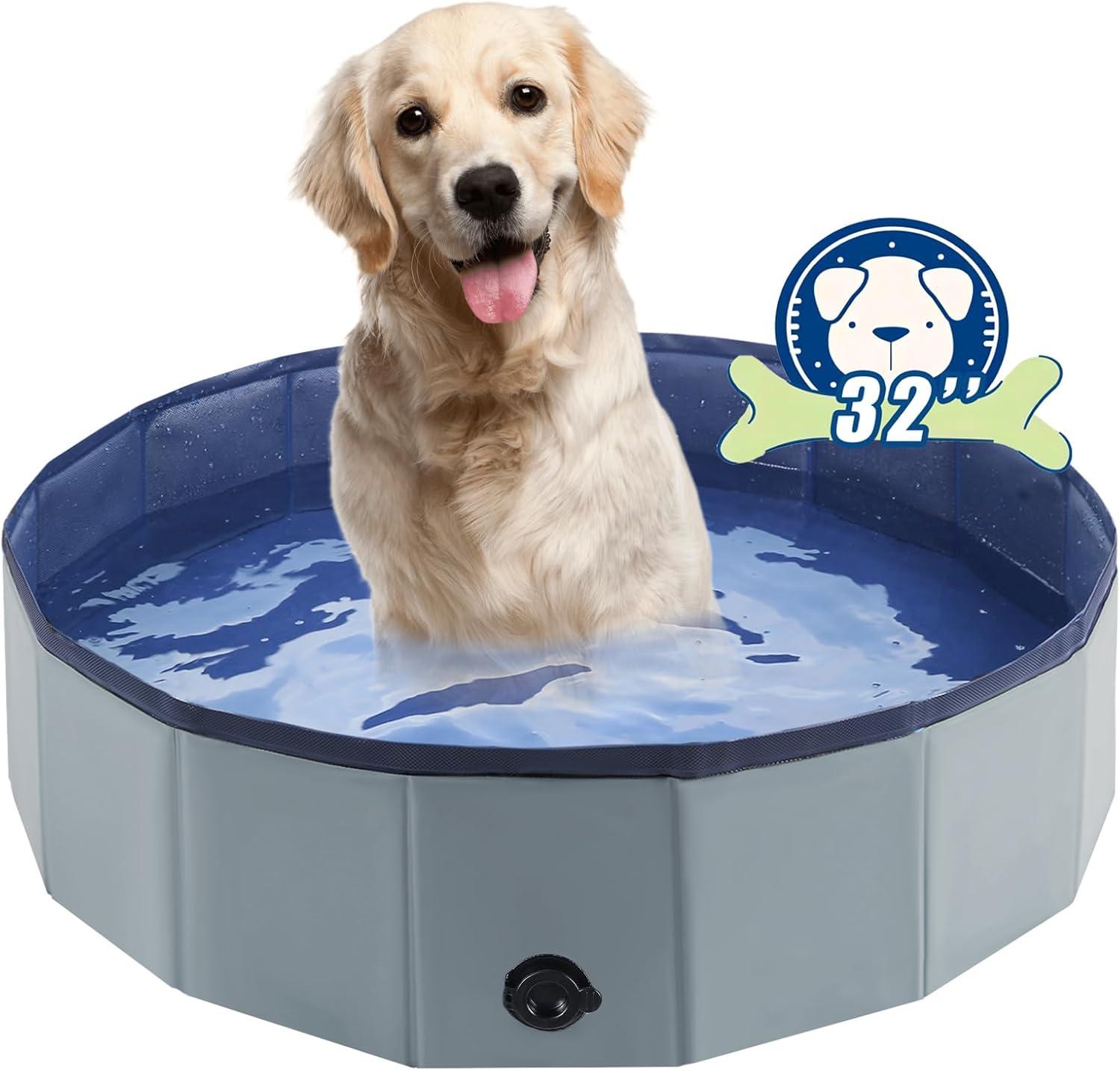 Foldable Blue PVC Dog and Kiddie Pool, 32 x 8 Inches